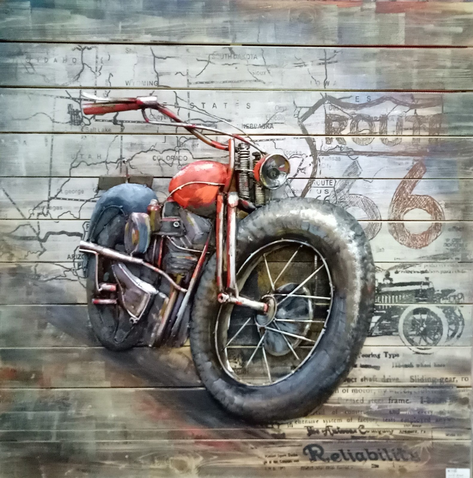 Harley Davidson with American Flag 3 Dimensional Wall Painting Decoration