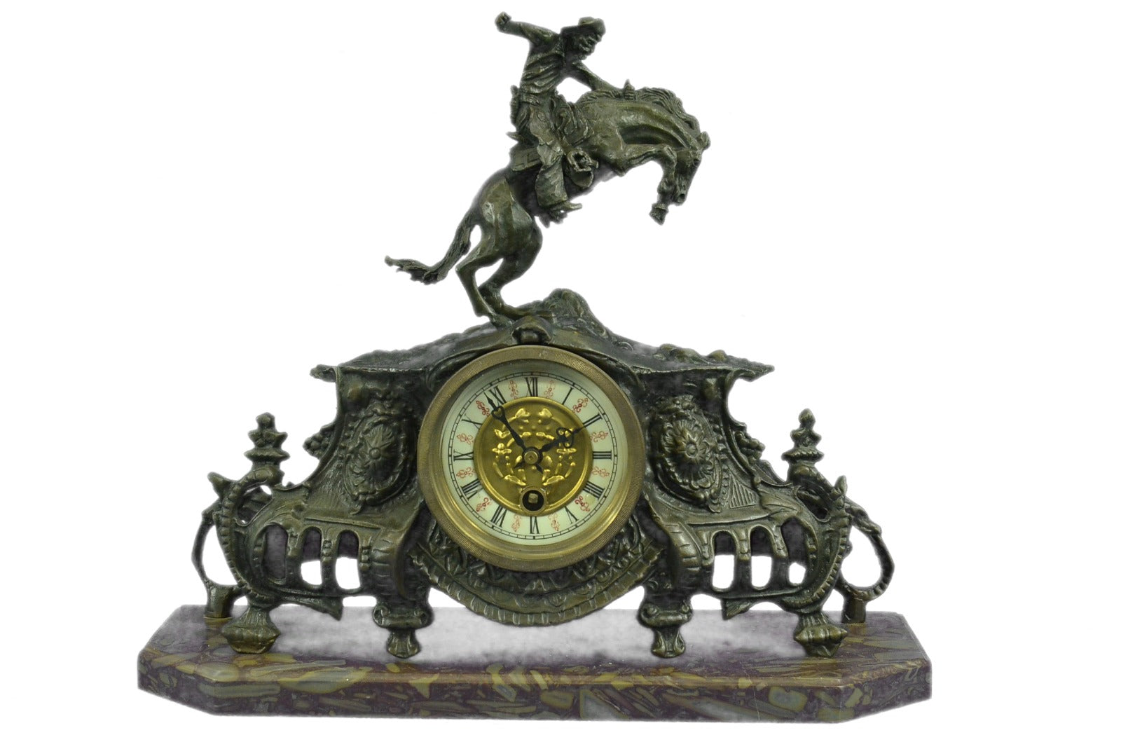 Bronco Buster" Solid Bronze Collectible Sculpture Statue by F. Remington Cloc
