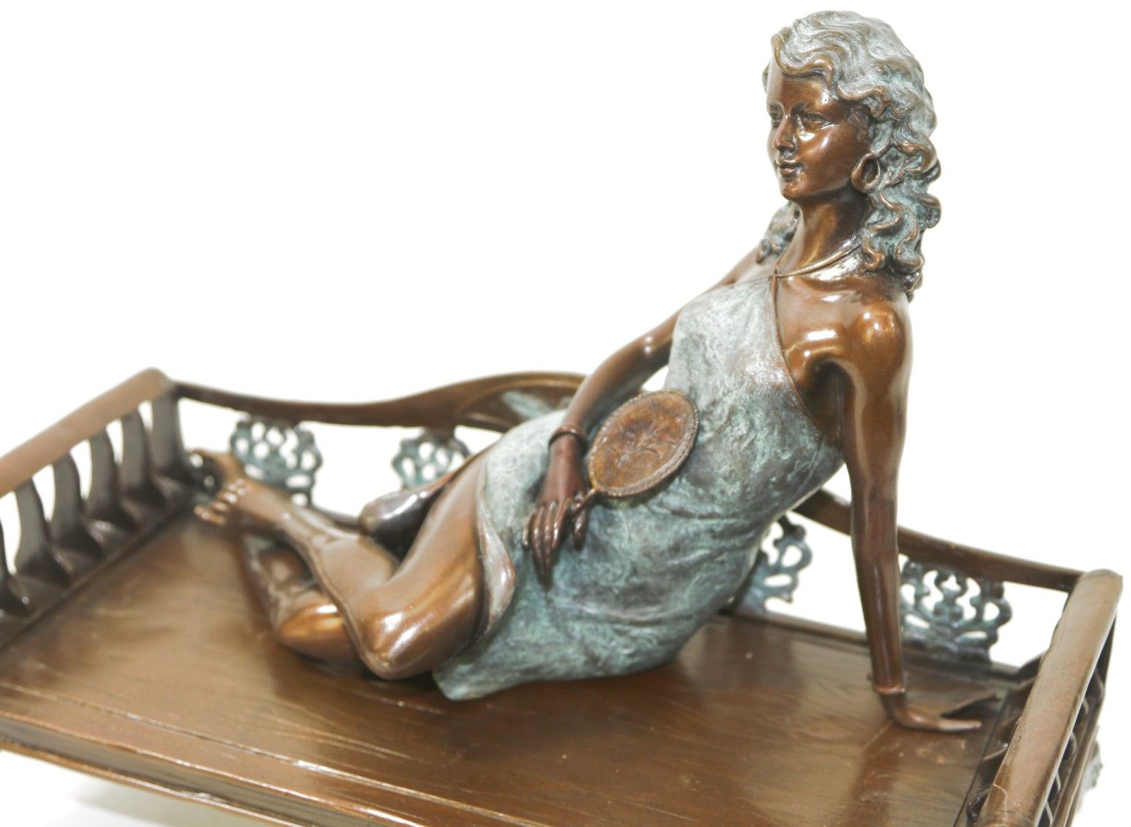 Nude Lying Woman Bronze Sculpture – Real Western Female Statue with Marble Base