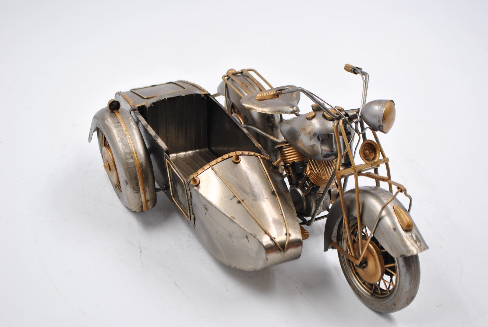 Motorcycle + Sidecar Metal Sheet Model Tin Vintage Length 10" Movie Prop