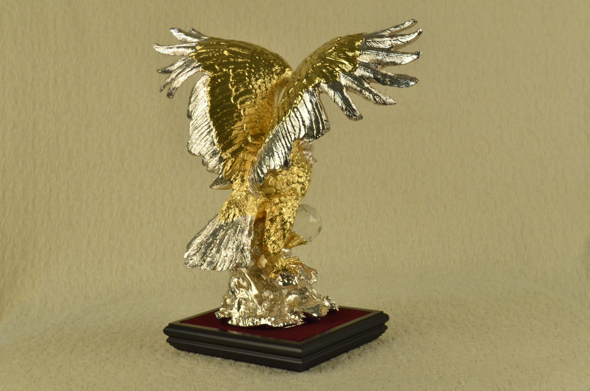 Played Falcon Eagle With Crystal Bronze Sculpture 24k Gold Figurine Figure Art T