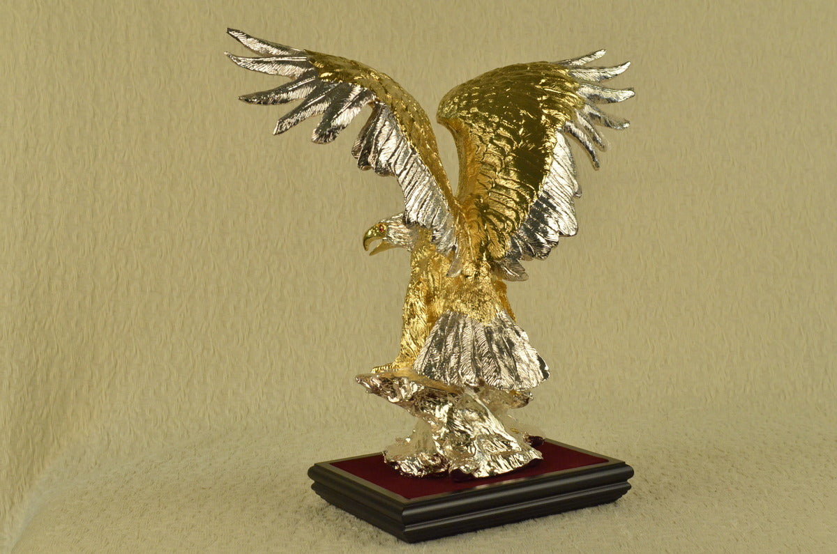 Played Falcon Eagle With Crystal Bronze Sculpture 24k Gold Figurine Figure Art T