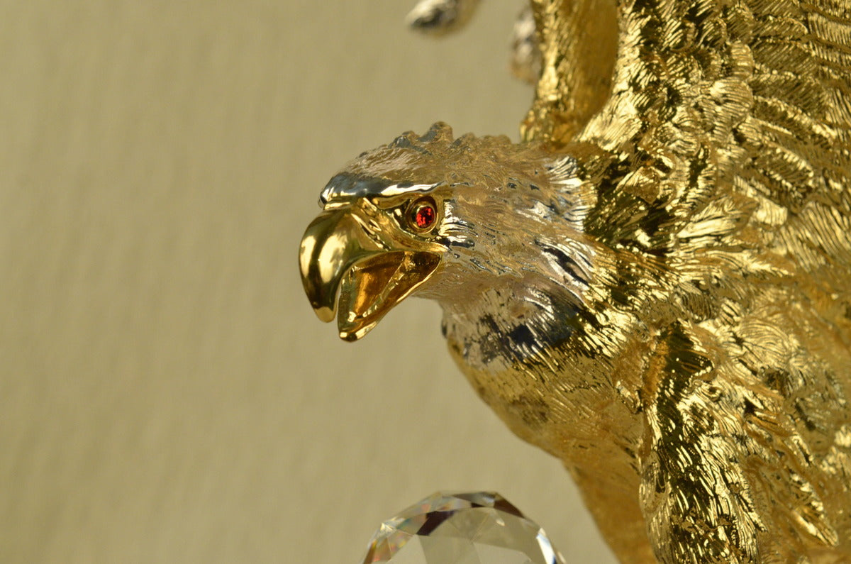 Played Falcon Eagle With Crystal Bronze Sculpture 24k Gold Figurine Figure Art T