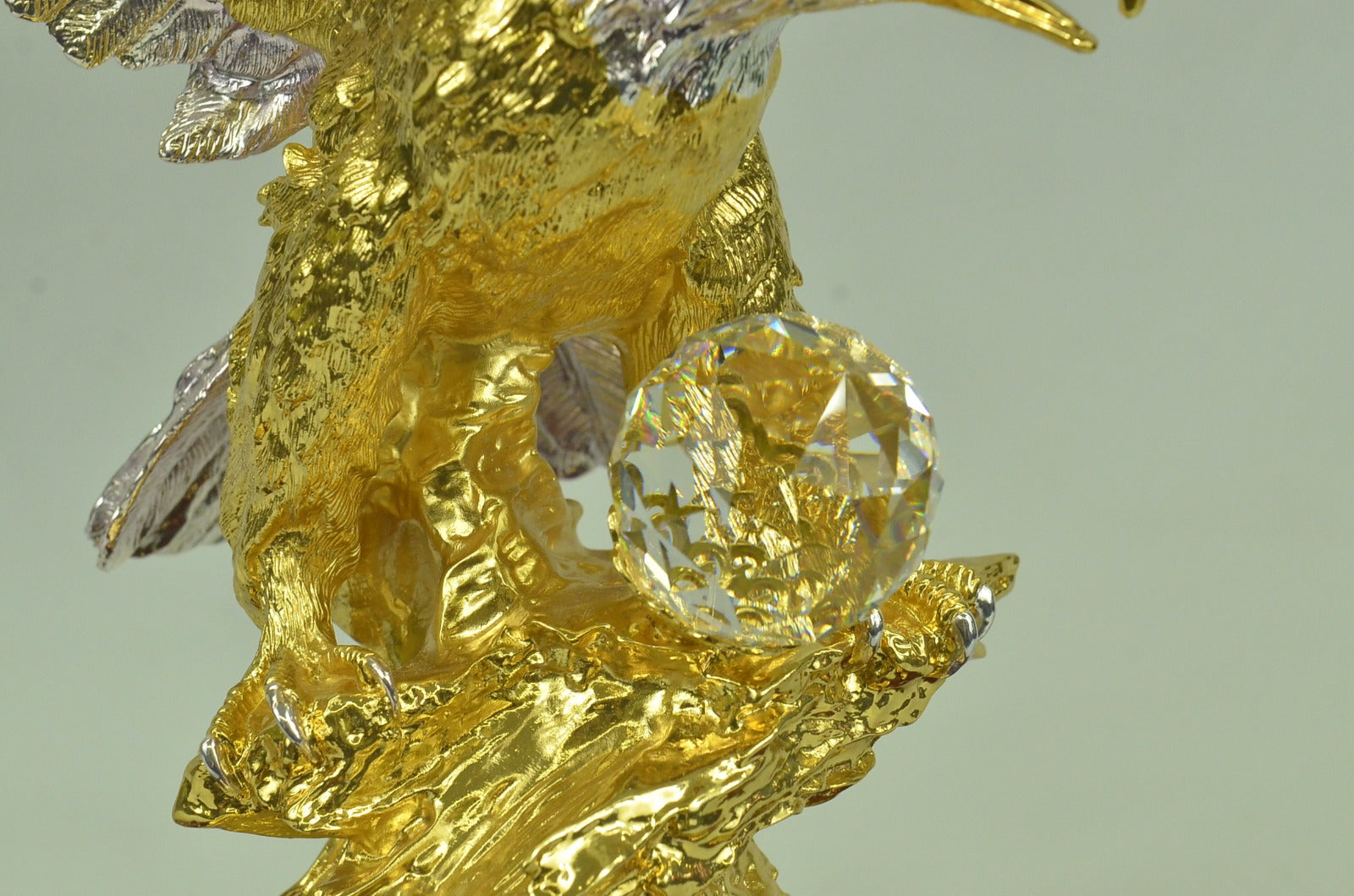 Played Falcon Eagle With Crystal Bronze Sculpture 24k Gold Figurine Figure Art T