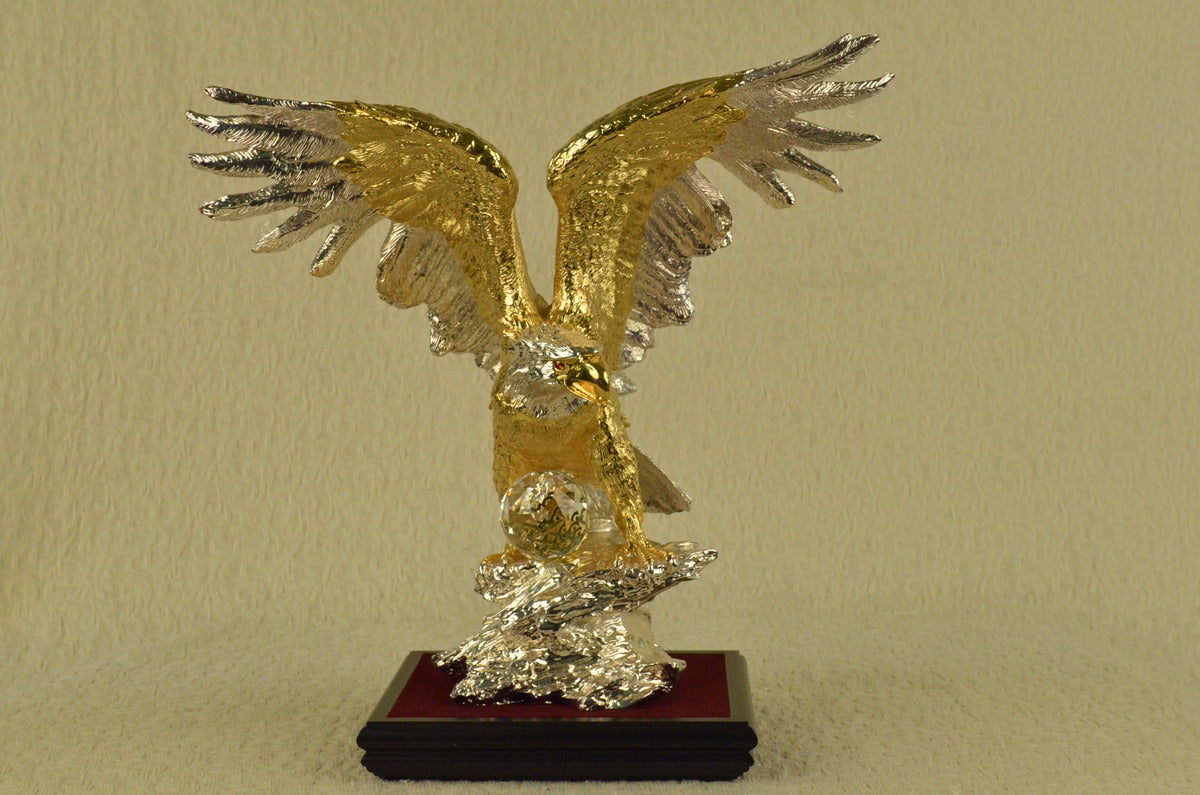 Played Falcon Eagle With Crystal Bronze Sculpture 24k Gold Figurine Figure Art T
