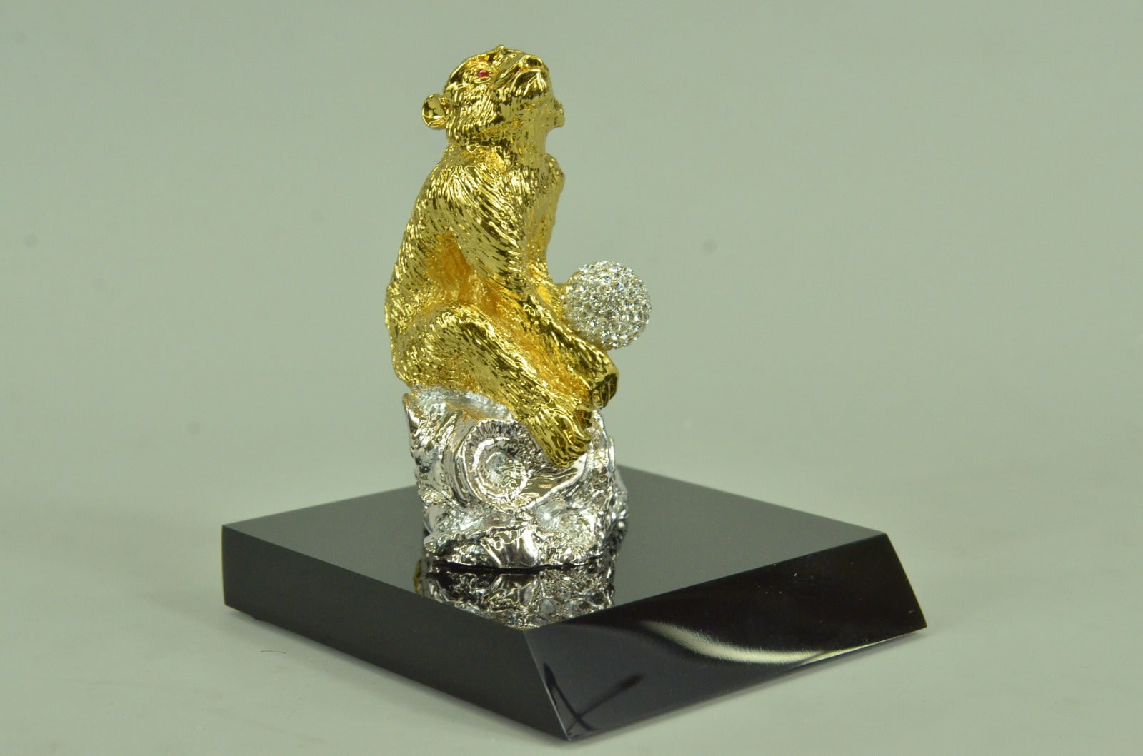 Handcrafted Chinese Zodiac Monkey with Swarovski Crystal Bronze 24K Gold Statue