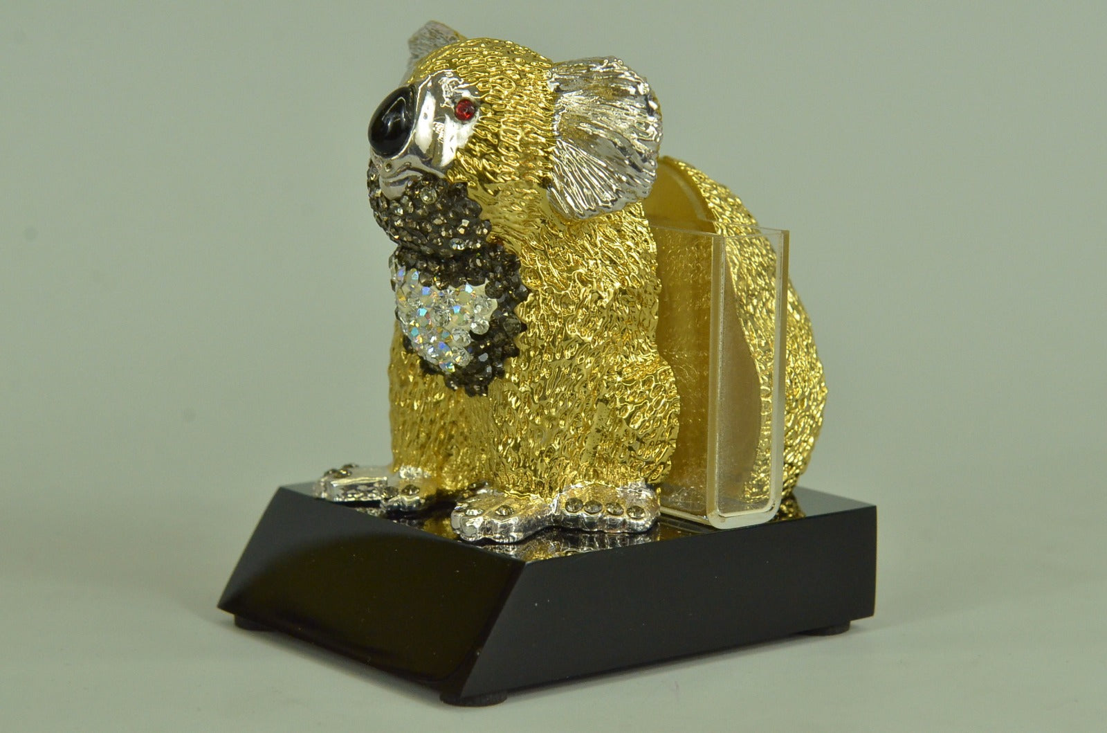 Hot Cast Small Bear Business Card Holder 24K Gold Bronze with Ruby Statue Decor