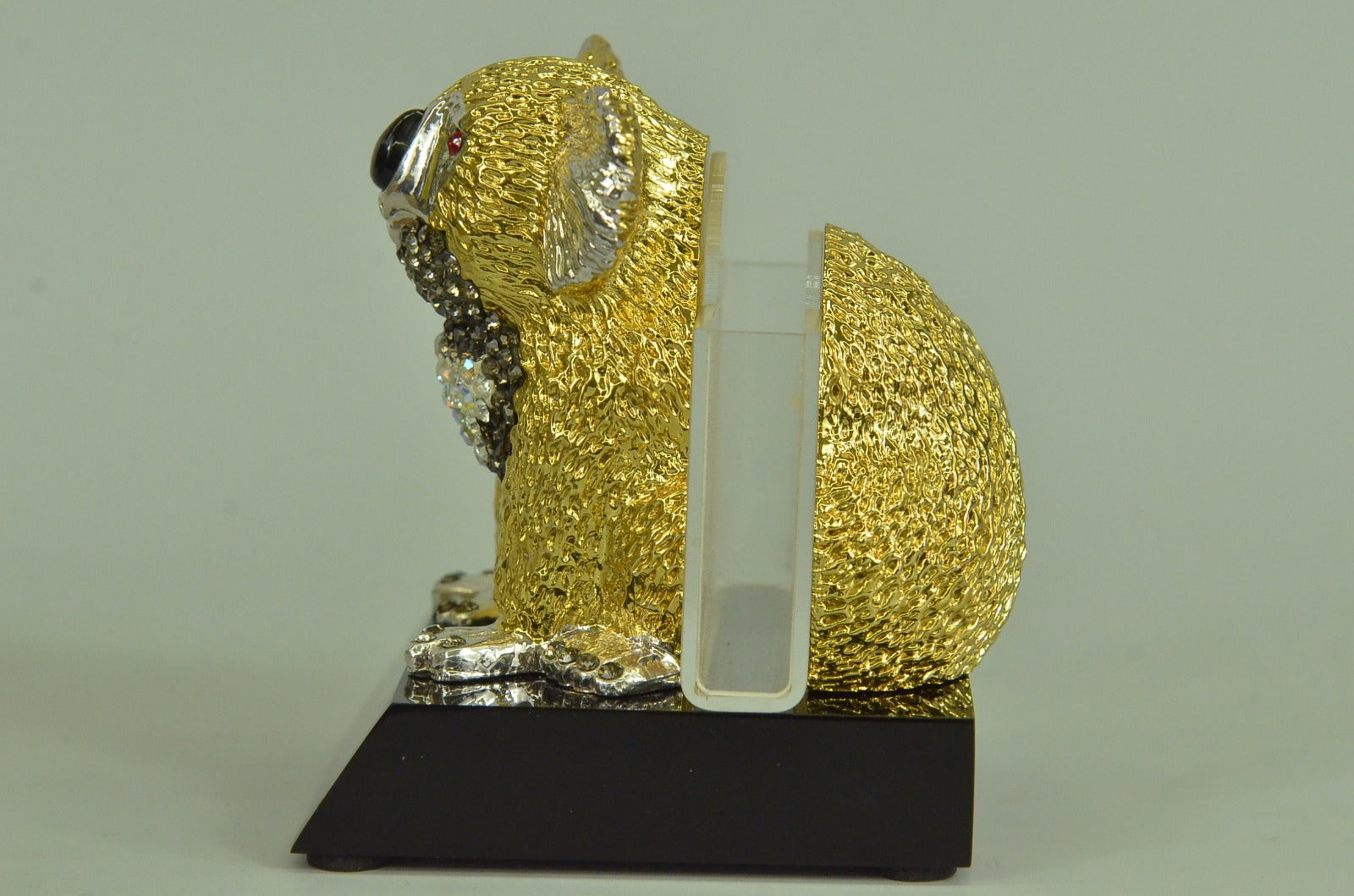 Hot Cast Small Bear Business Card Holder 24K Gold Bronze with Ruby Statue Decor