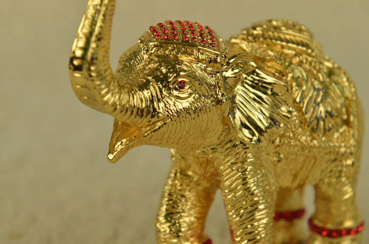 Handcrafted Elephant With Trunk Up 24K Bronze Sculpture Home Deco Figurine