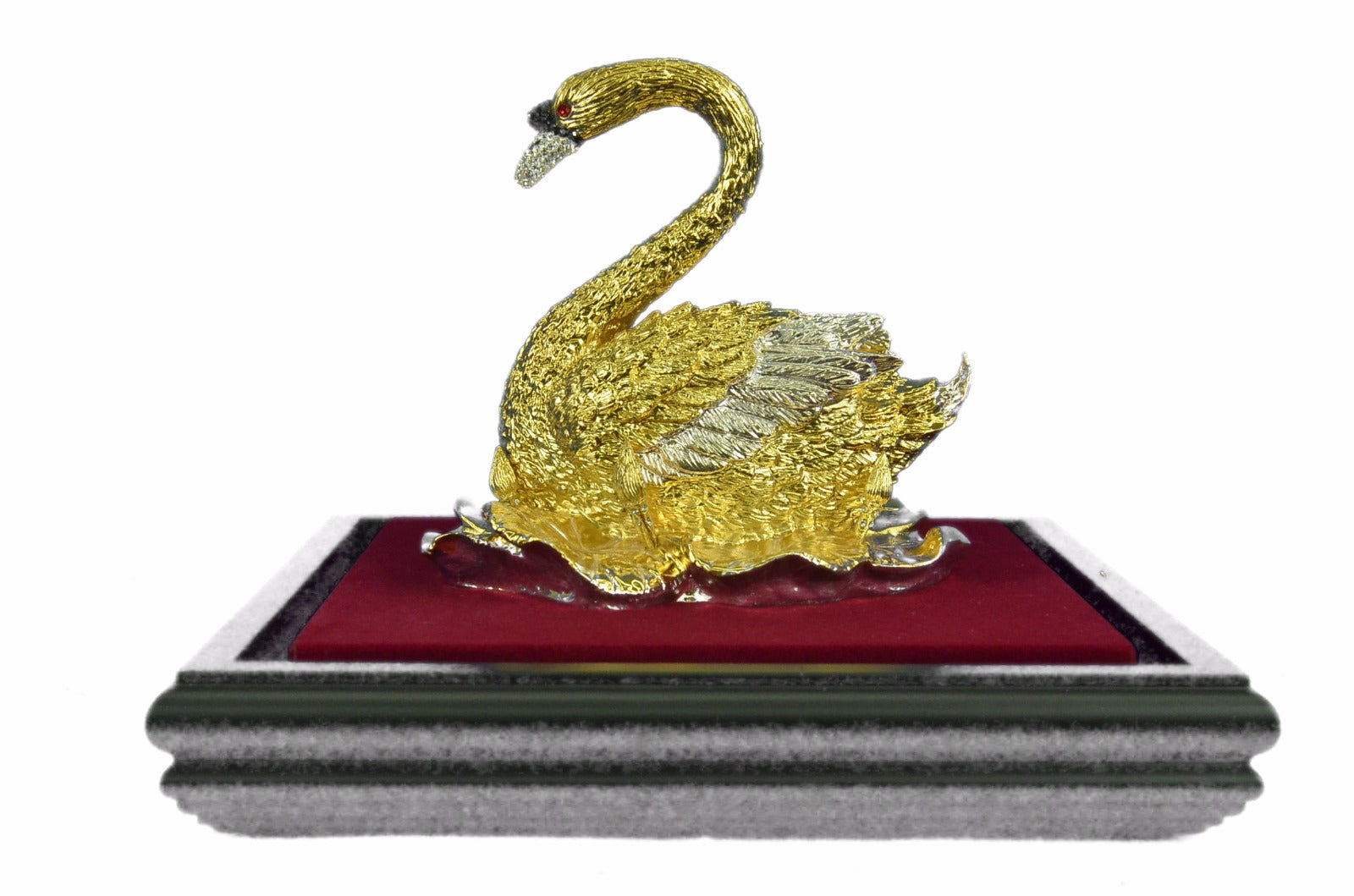 Studded Swan Showpiece 24K Gold Plated Present Bronze Sculpture Statue Figure T
