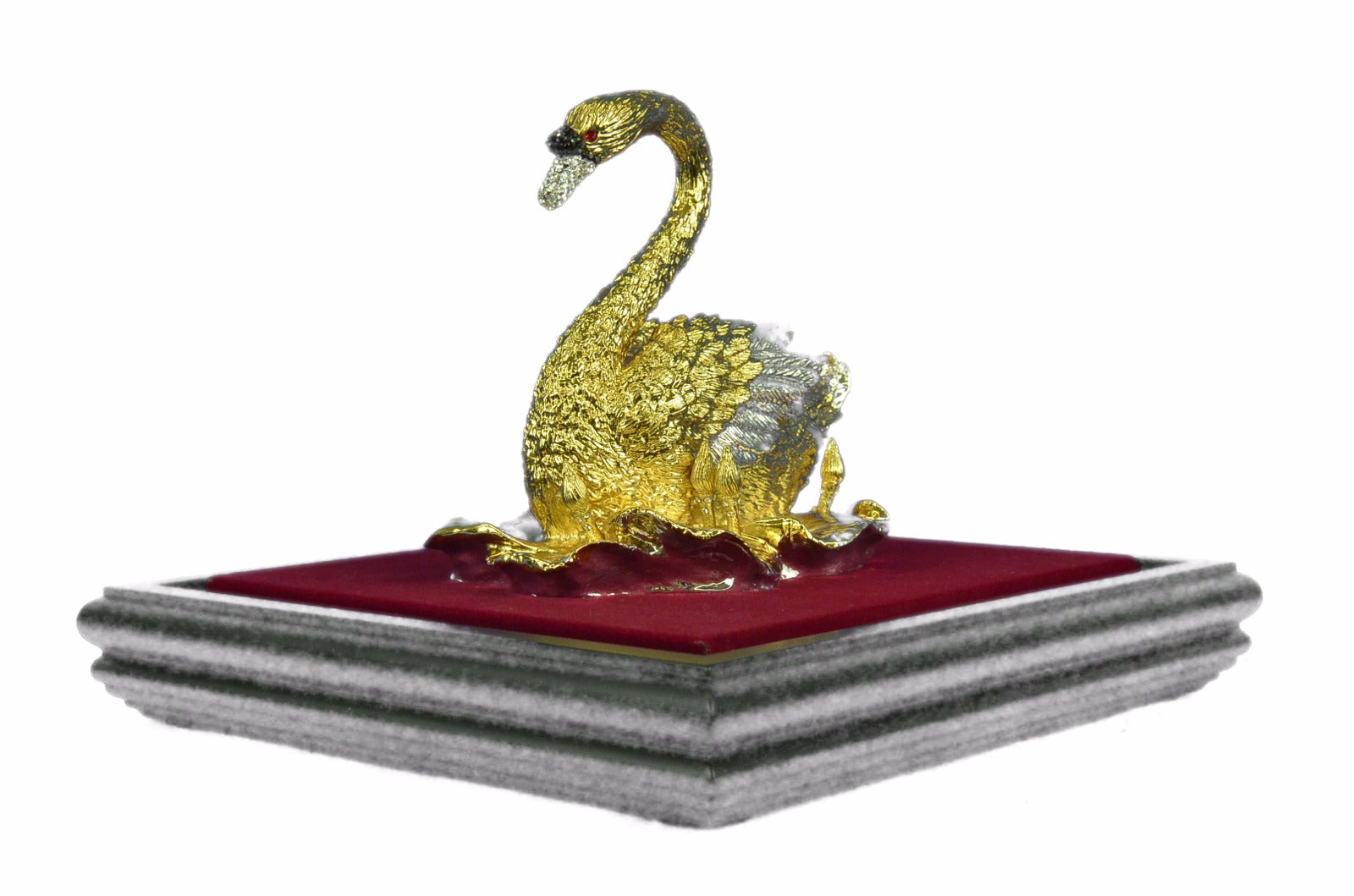Studded Swan Showpiece 24K Gold Plated Present Bronze Sculpture Statue Figure T