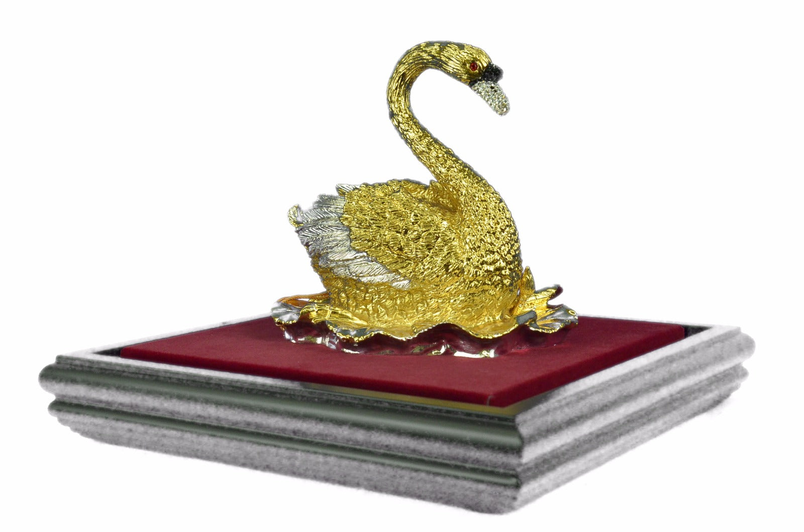 Studded Swan Showpiece 24K Gold Plated Present Bronze Sculpture Statue Figure T