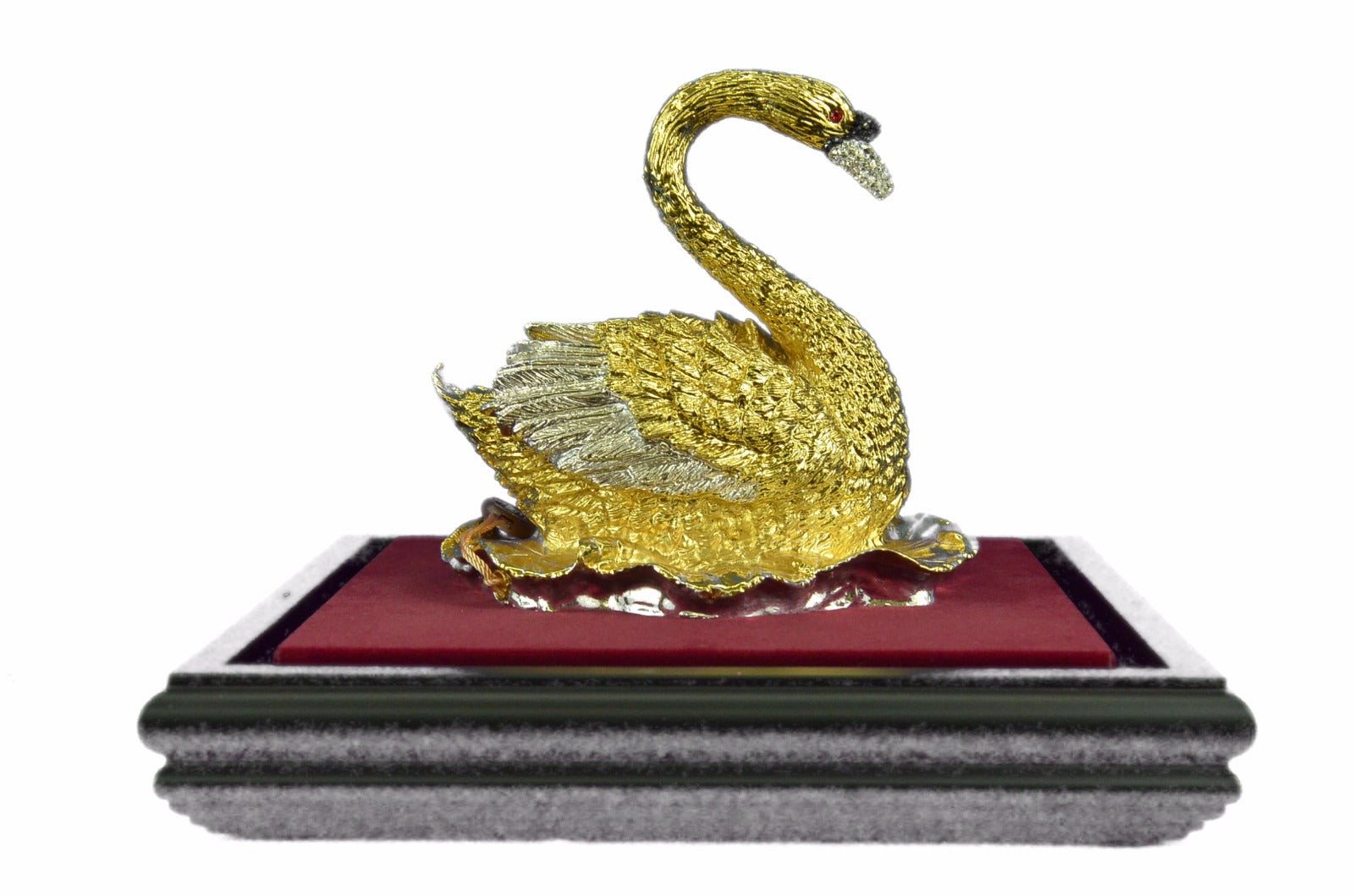 Studded Swan Showpiece 24K Gold Plated Present Bronze Sculpture Statue Figure T