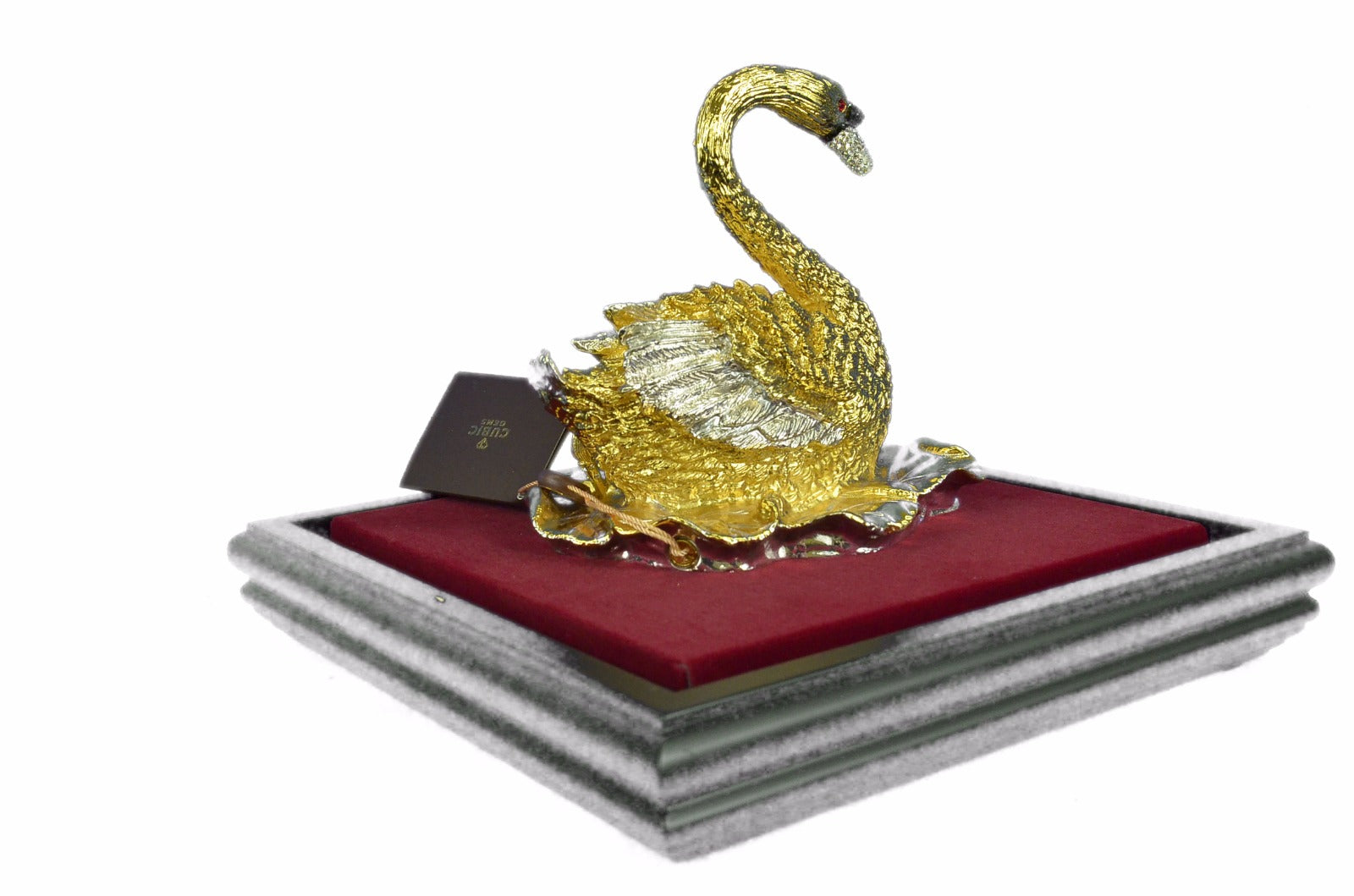Studded Swan Showpiece 24K Gold Plated Present Bronze Sculpture Statue Figure T