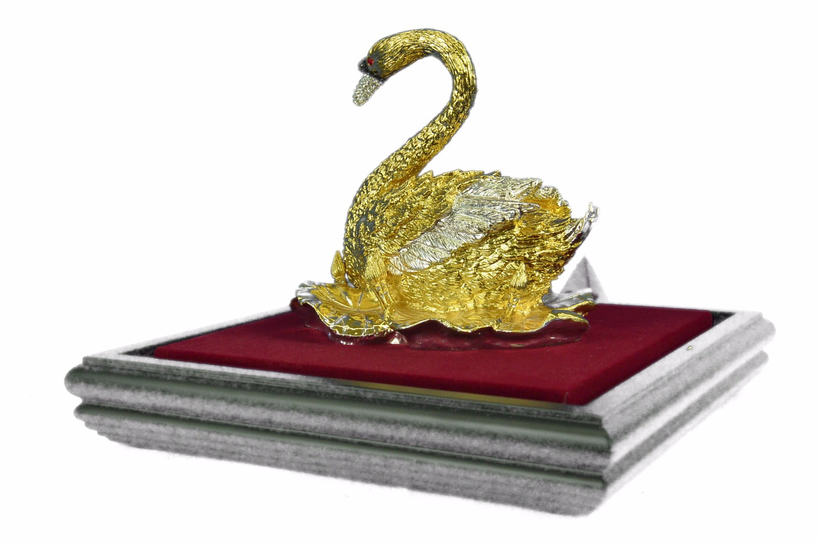 Studded Swan Showpiece 24K Gold Plated Present Bronze Sculpture Statue Figure T