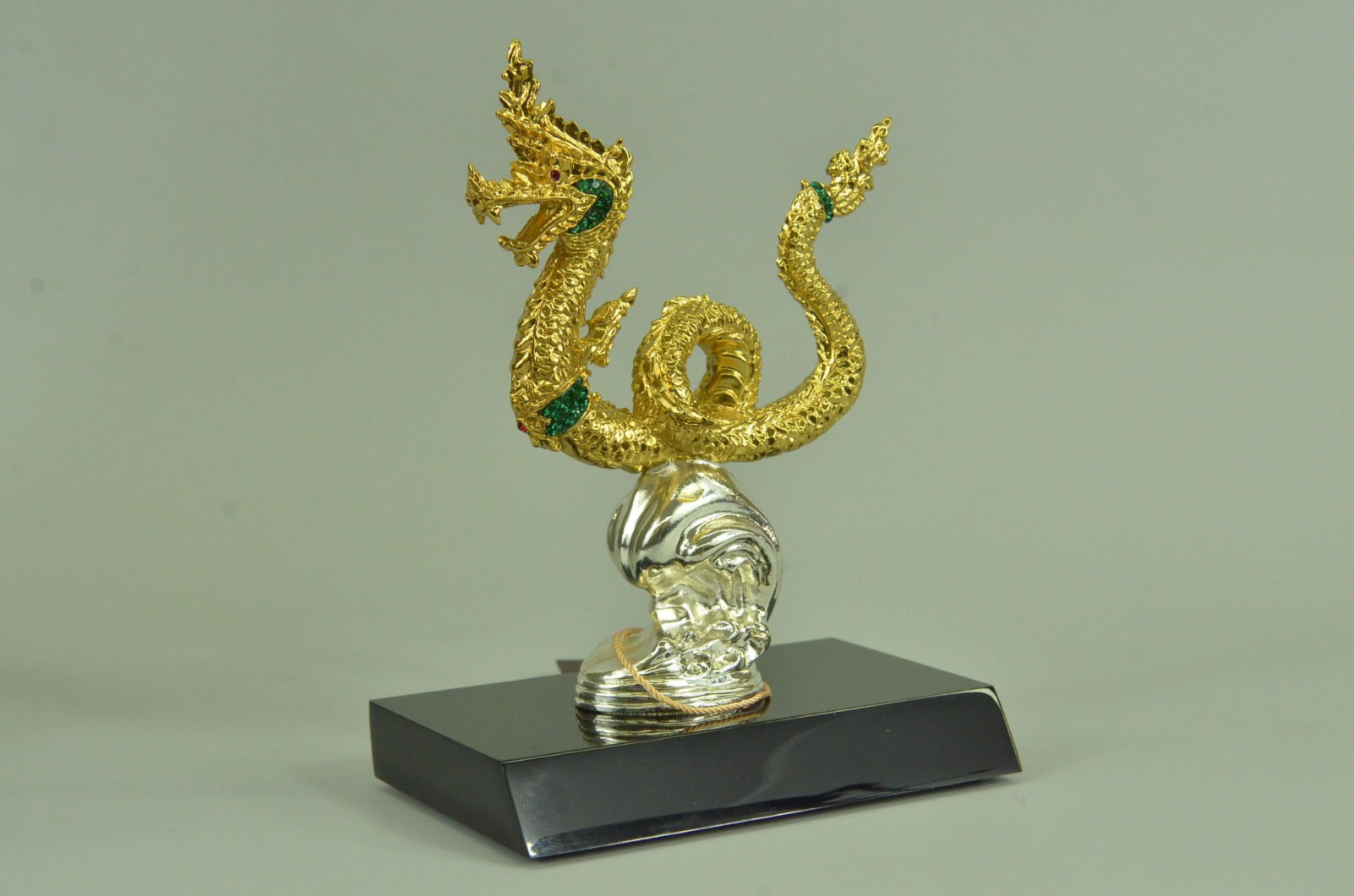 24K Gold Old Chinese Bronze Fengshui Dragon Loong Success Sculpture Statue Gift