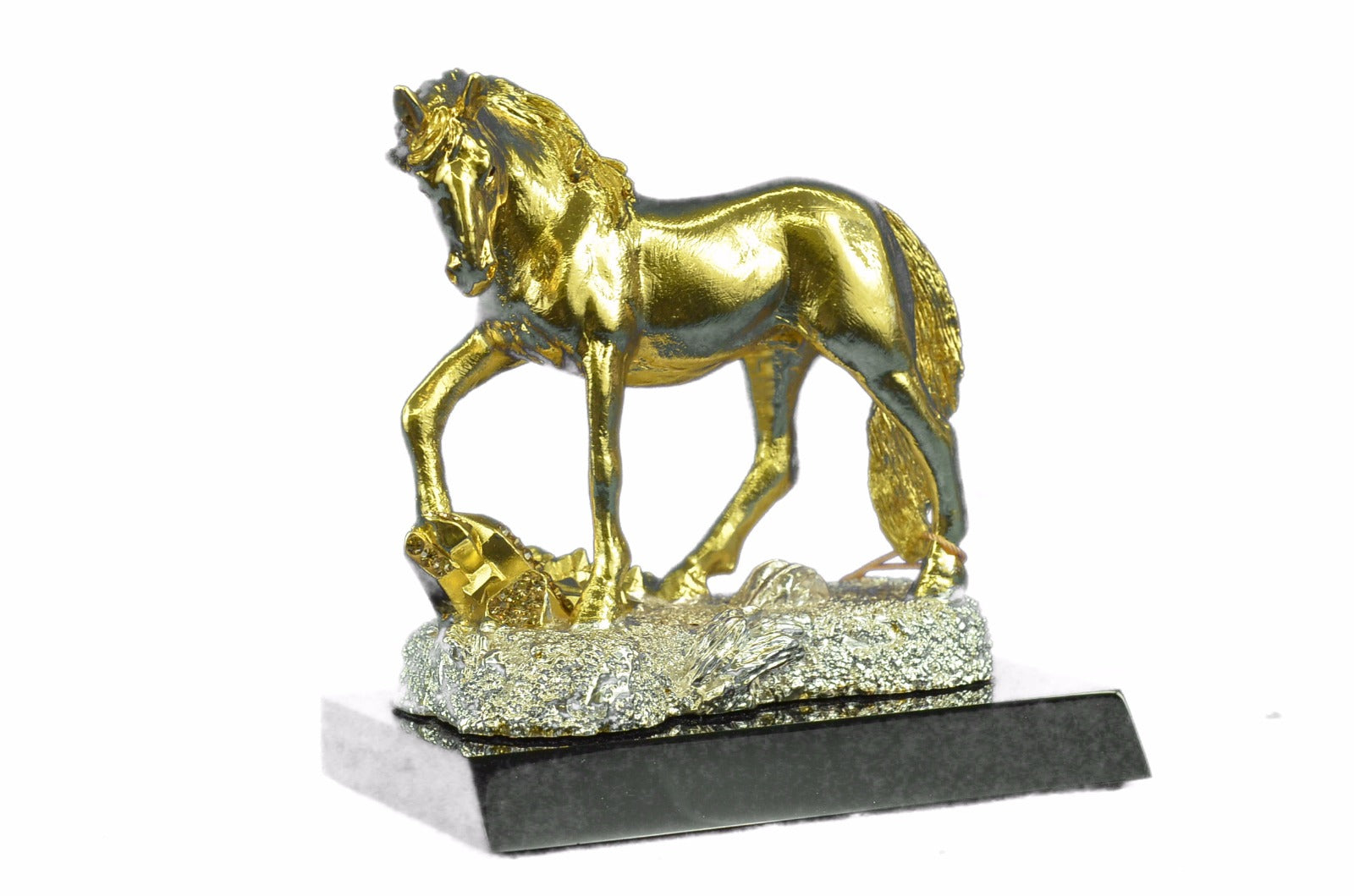 14K Gold Plated Wide Standing Horse Sculpture Bronze Statue Figurine Gift