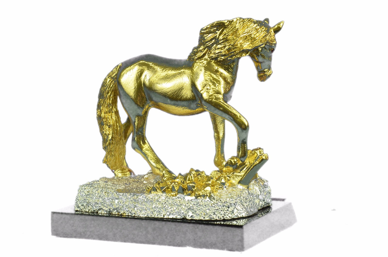 14K Gold Plated Wide Standing Horse Sculpture Bronze Statue Figurine Gift
