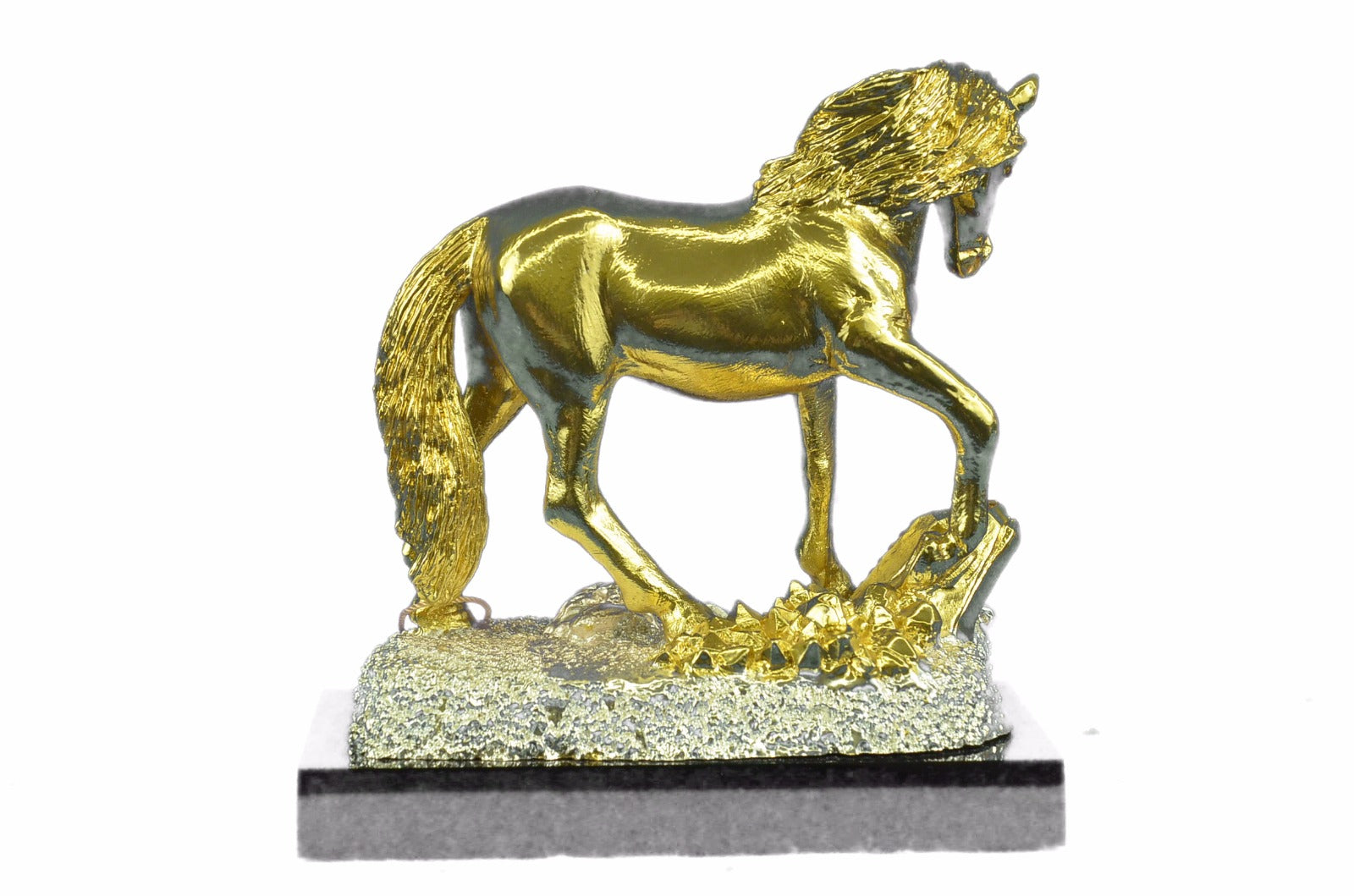 14K Gold Plated Wide Standing Horse Sculpture Bronze Statue Figurine Gift