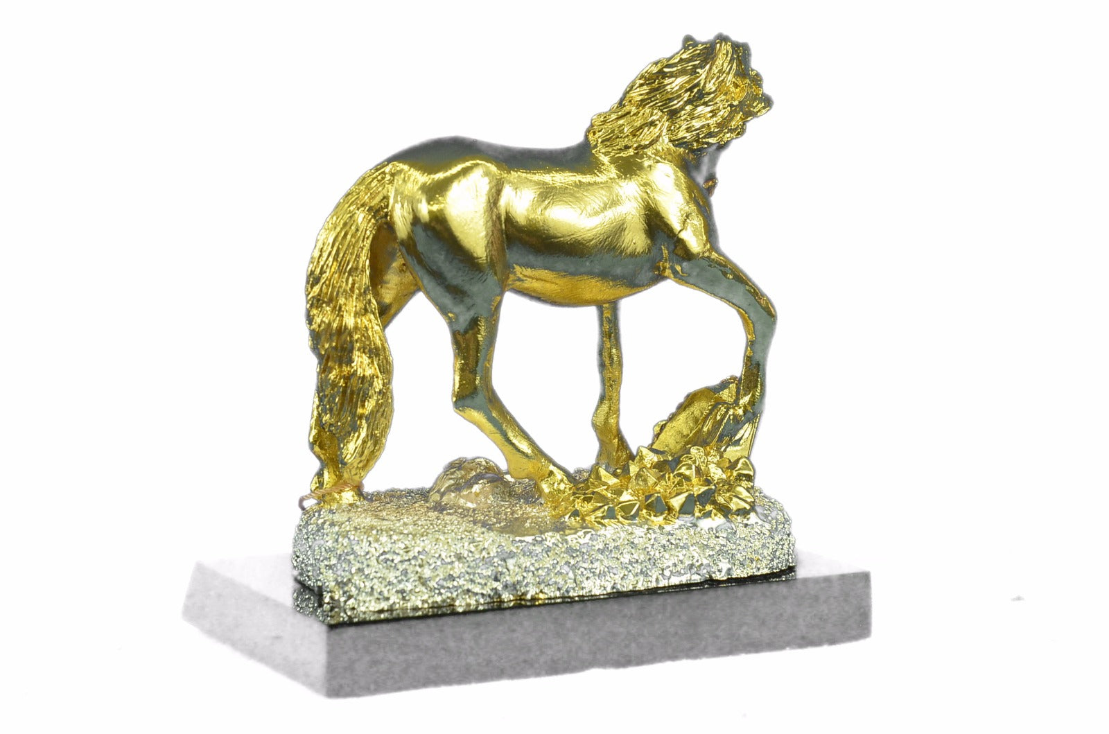 14K Gold Plated Wide Standing Horse Sculpture Bronze Statue Figurine Gift