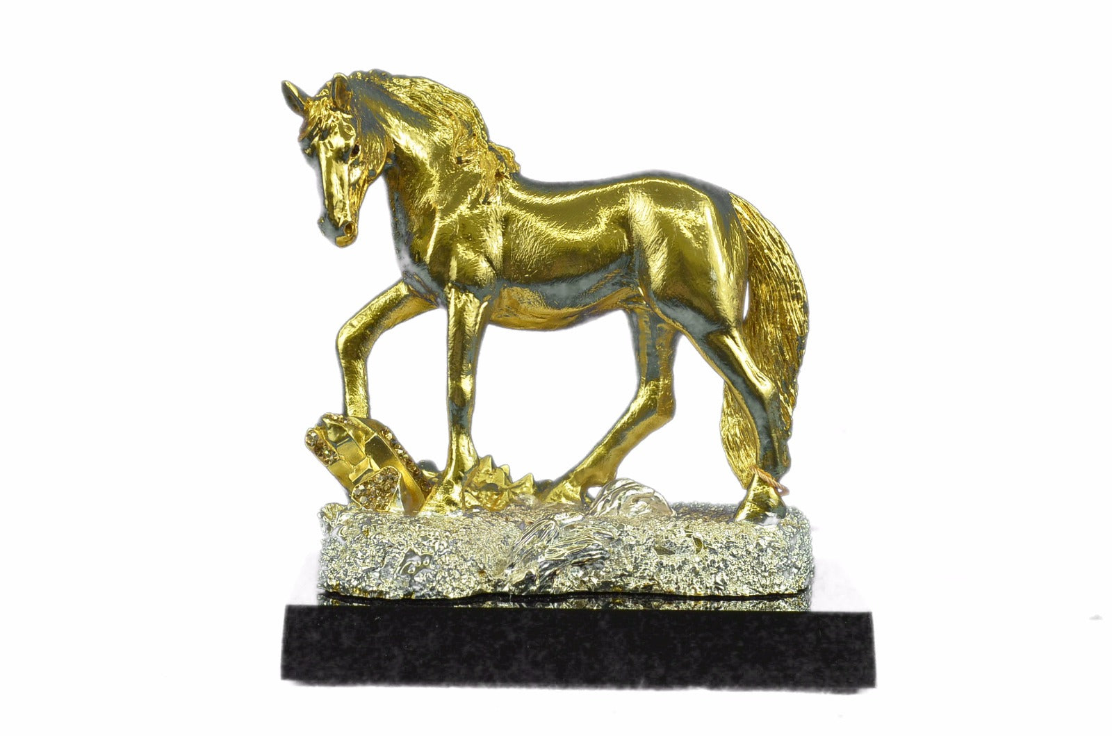 14K Gold Plated Wide Standing Horse Sculpture Bronze Statue Figurine Gift