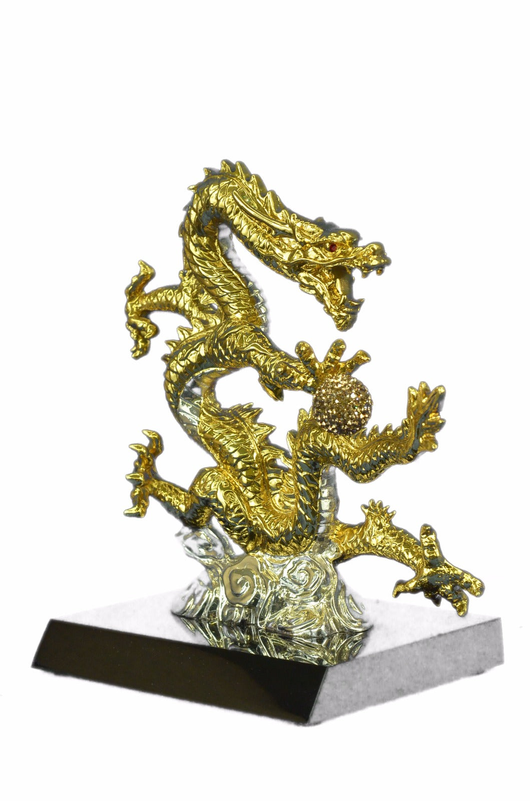 Long Royal Bronze 24k gild Cloisonne carved dragon Phoenix God Figurine Gift