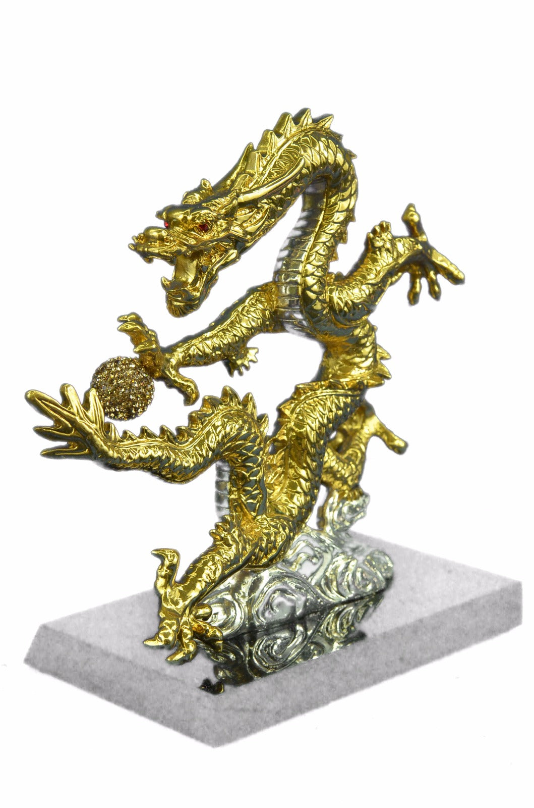 Long Royal Bronze 24k gild Cloisonne carved dragon Phoenix God Figurine Gift