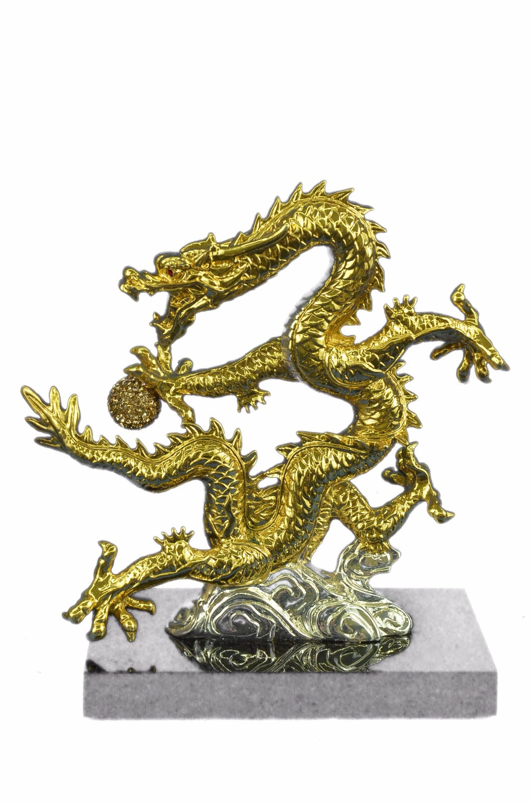 Long Royal Bronze 24k gild Cloisonne carved dragon Phoenix God Figurine Gift