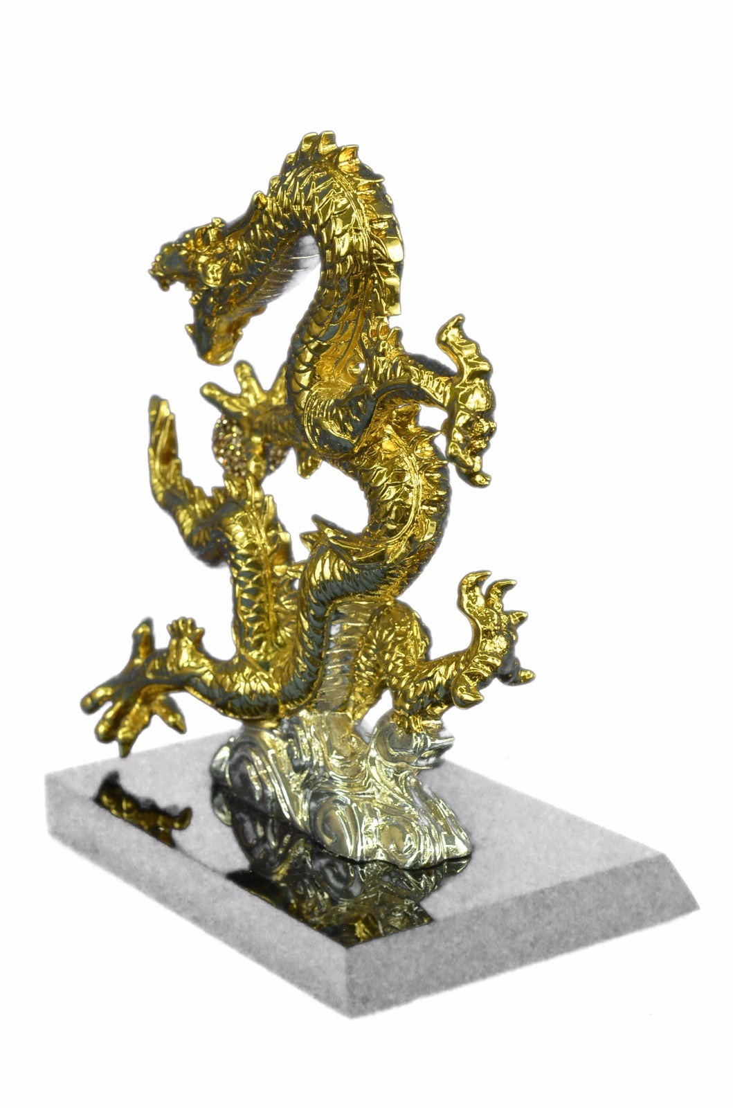 Long Royal Bronze 24k gild Cloisonne carved dragon Phoenix God Figurine Gift