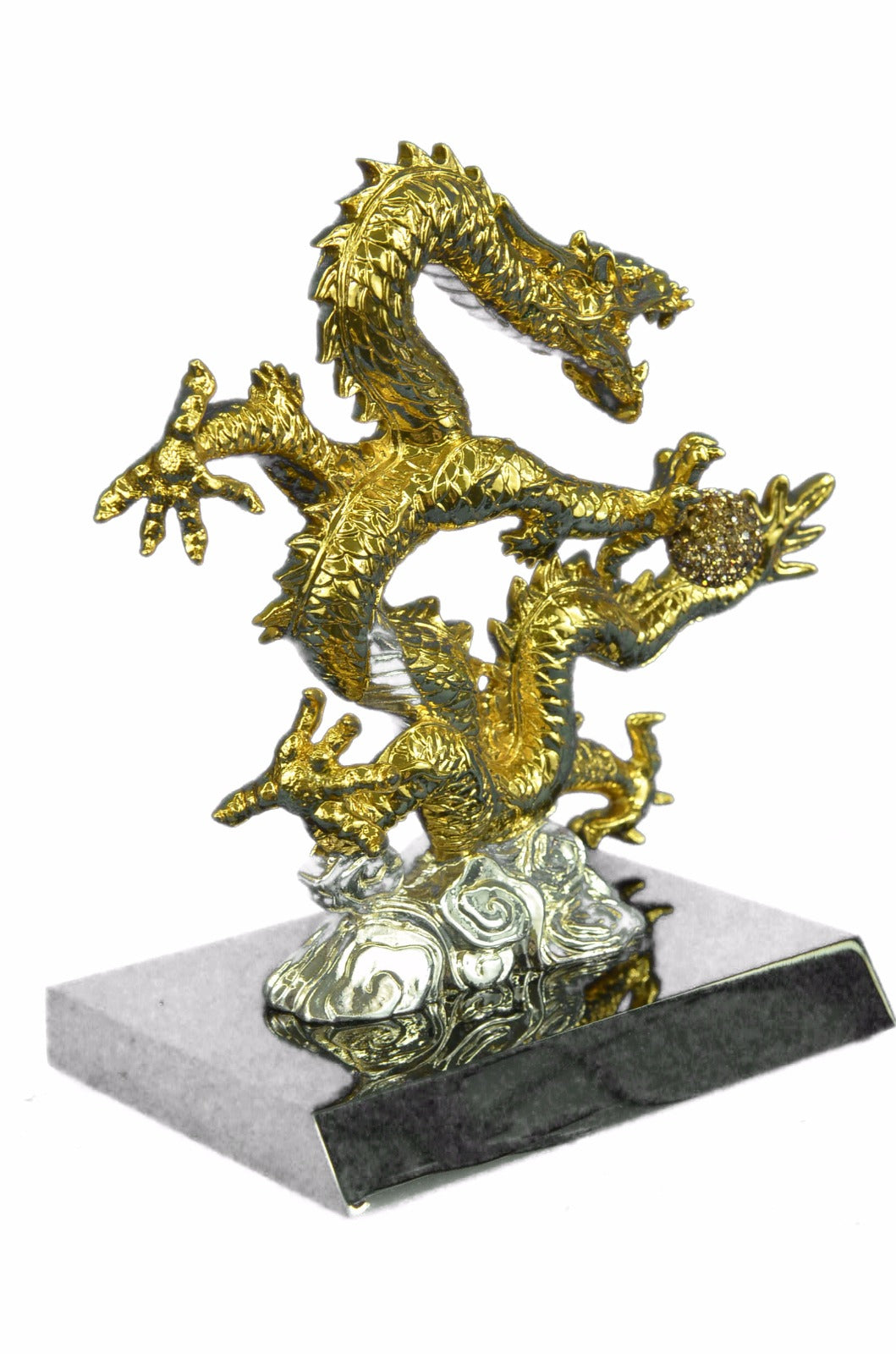 Long Royal Bronze 24k gild Cloisonne carved dragon Phoenix God Figurine Gift