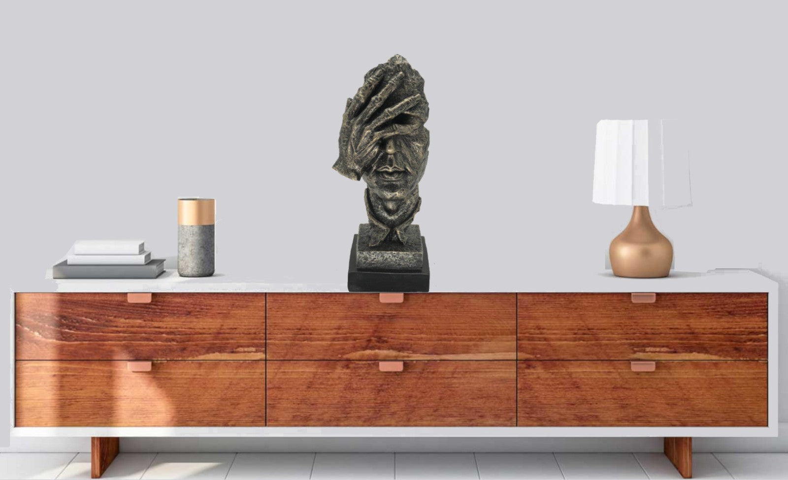 SHAME ON ME Bronze Effect Hand Over Face Mask Sculpture Home Office Decor