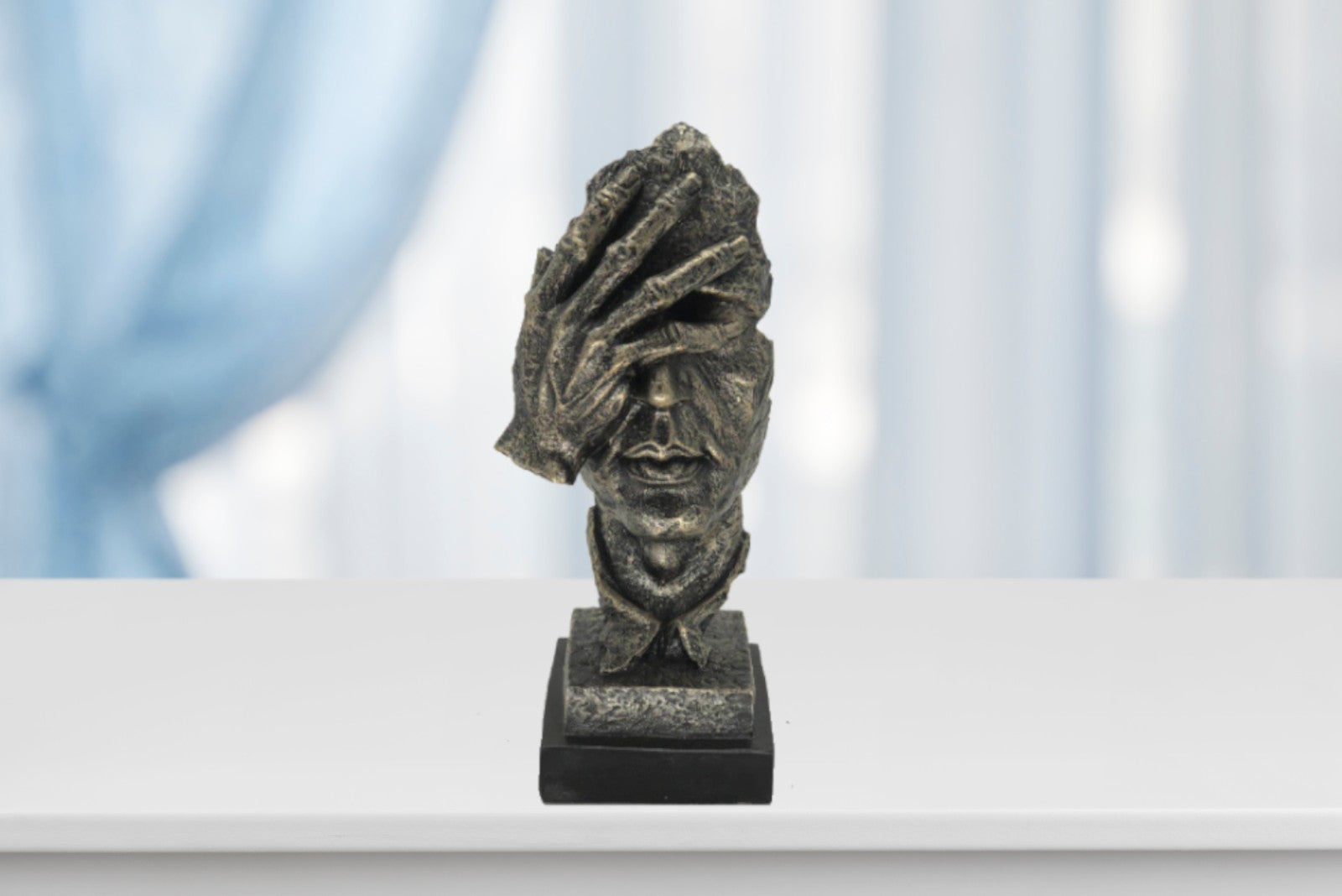 SHAME ON ME Bronze Effect Hand Over Face Mask Sculpture Home Office Decor