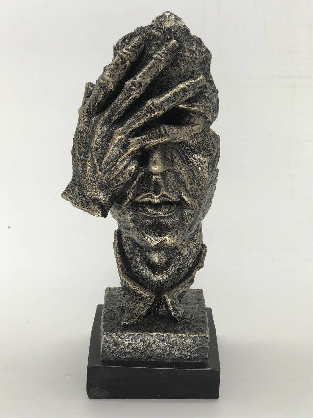 SHAME ON ME Bronze Effect Hand Over Face Mask Sculpture Home Office Decor