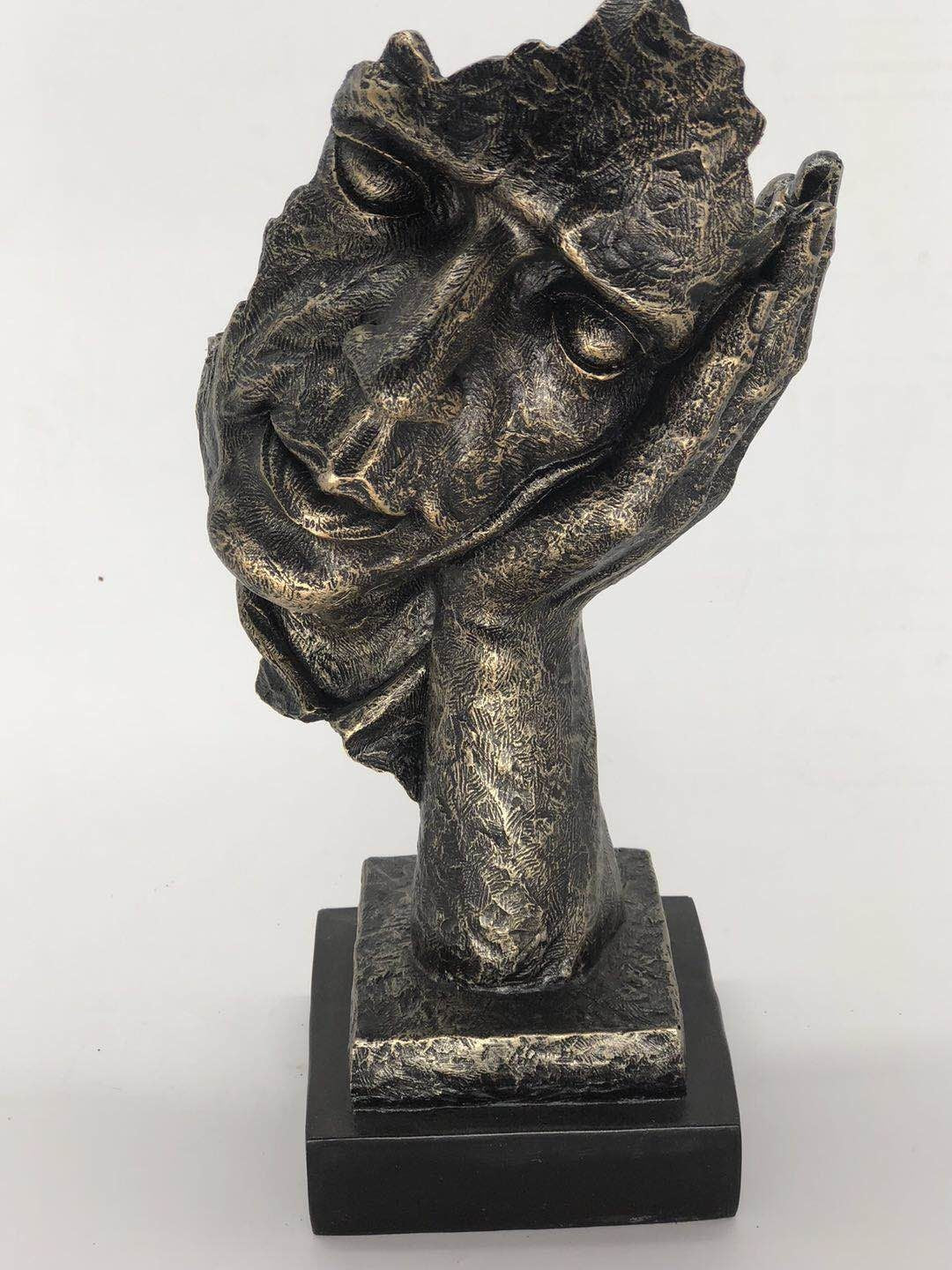 Exquisite Copper Like Bronzed Abstract Male Mask Face Silence Gesture Art