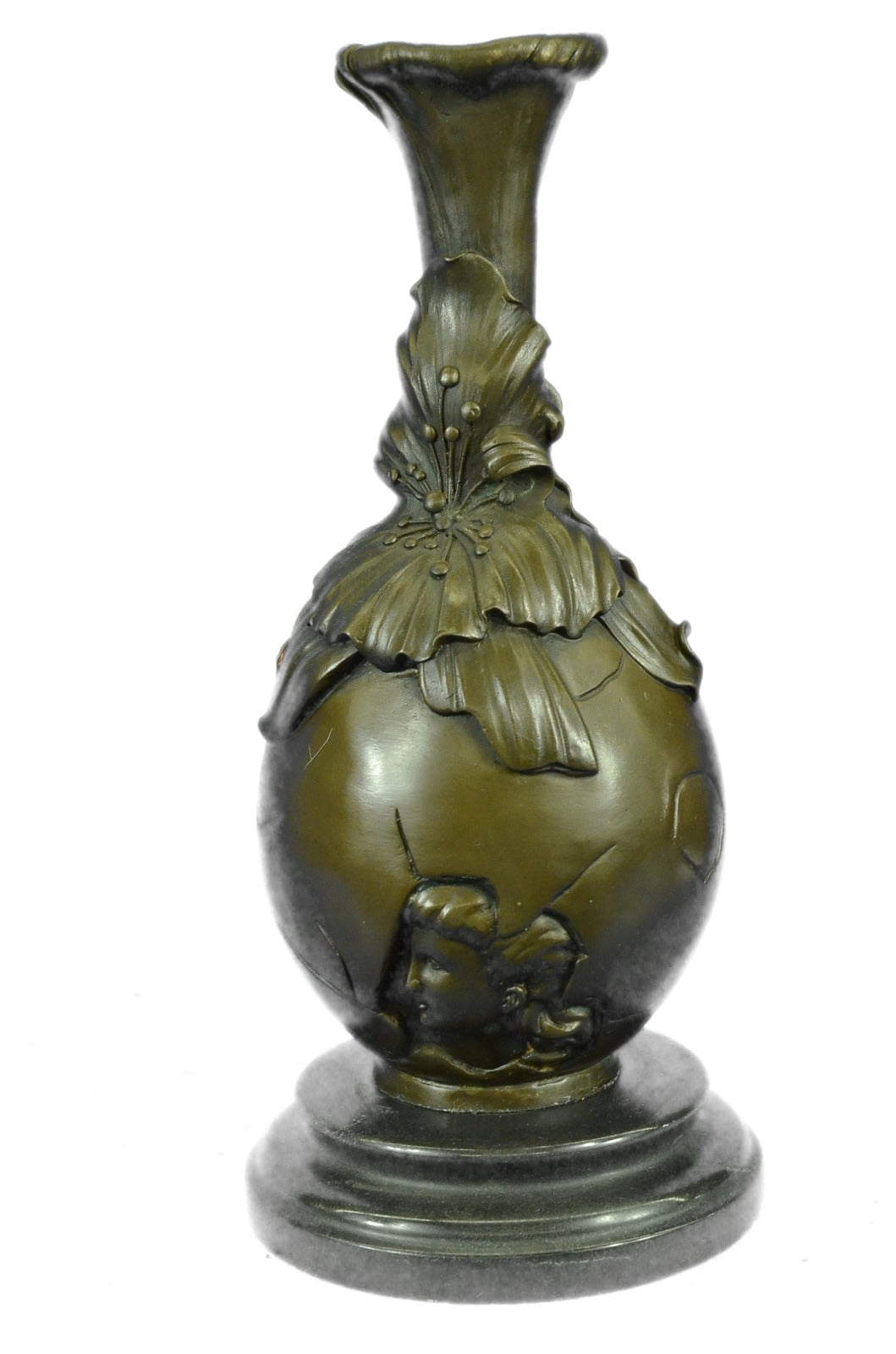 Handcrafted bronze sculpture SALE Floral Face Pretty Nouveau Art Callot Signed