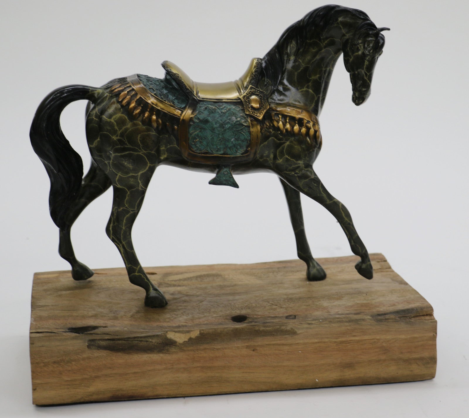 Miguel Lopez Bronze Sculpture of Horse with saddle Brown patina Beautiful Artwork
