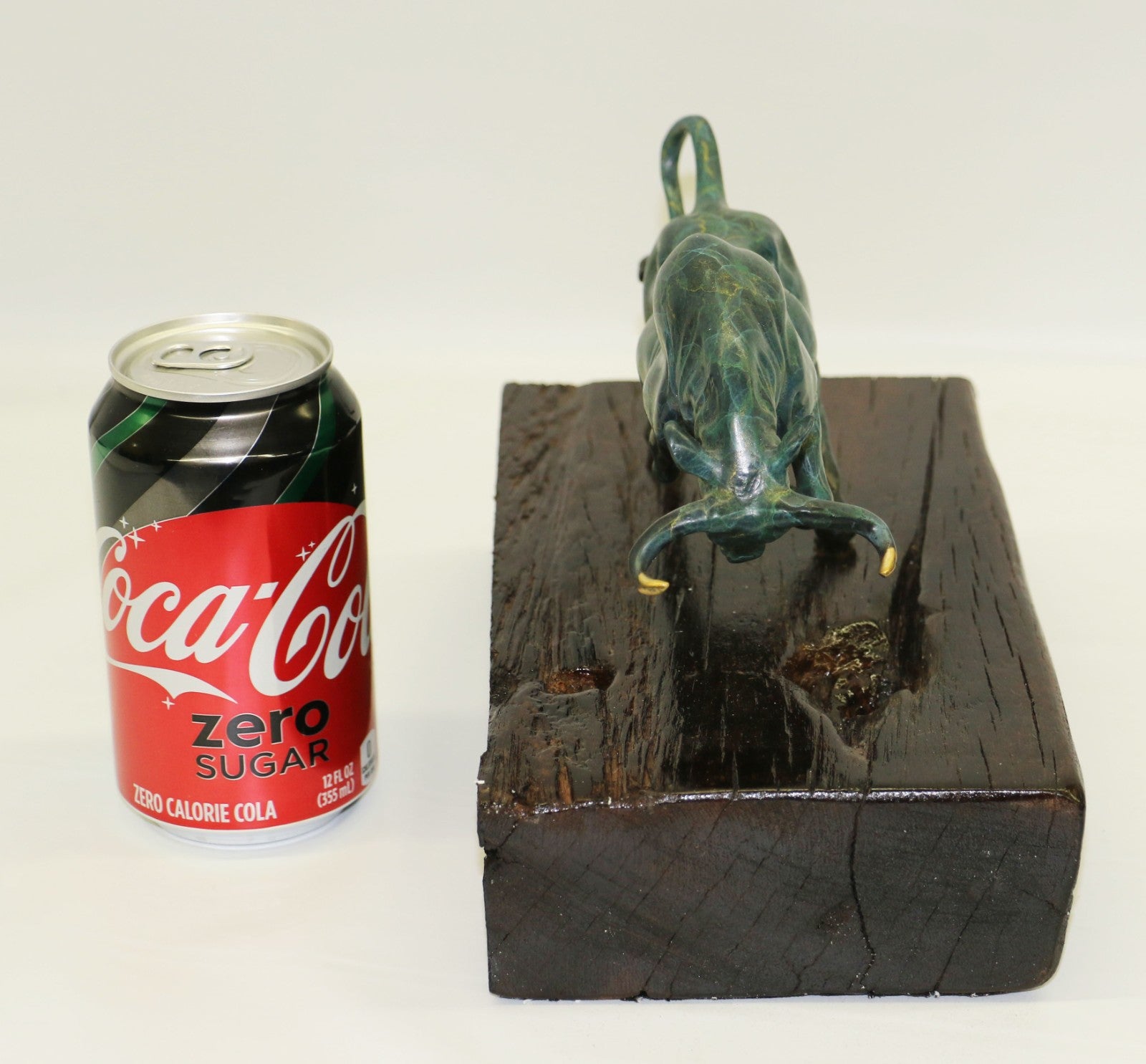 Museum Quality Classic Artwork Green Patina Stock Market Bull on Wood Base Bronze