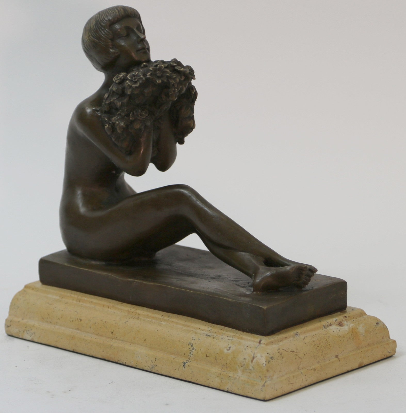 Bofill Art Nouveau Deco 100% Solid Bronze Statue The Flower Girl Figurine Figure