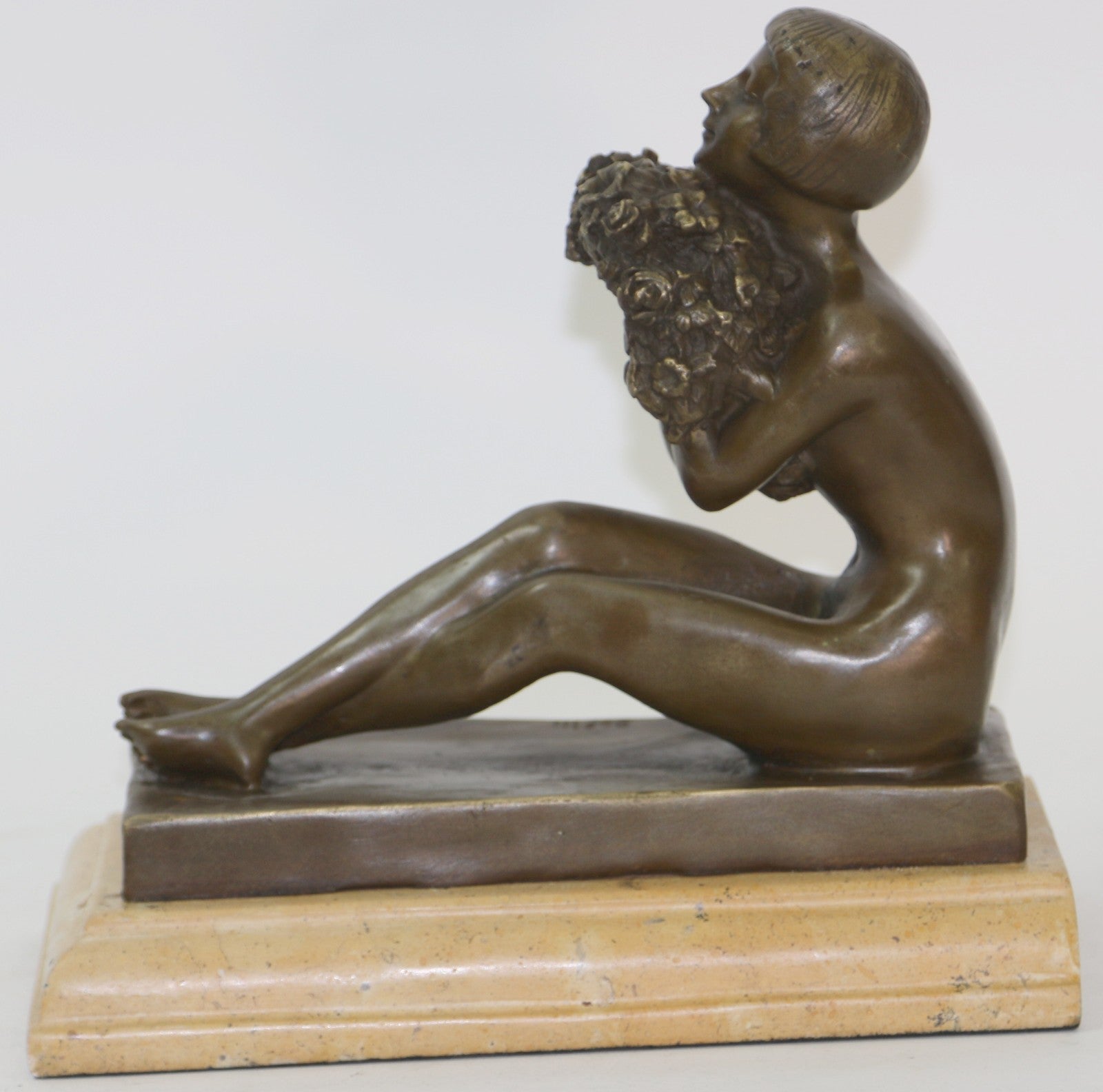 Bofill Art Nouveau Deco 100% Solid Bronze Statue The Flower Girl Figurine Figure
