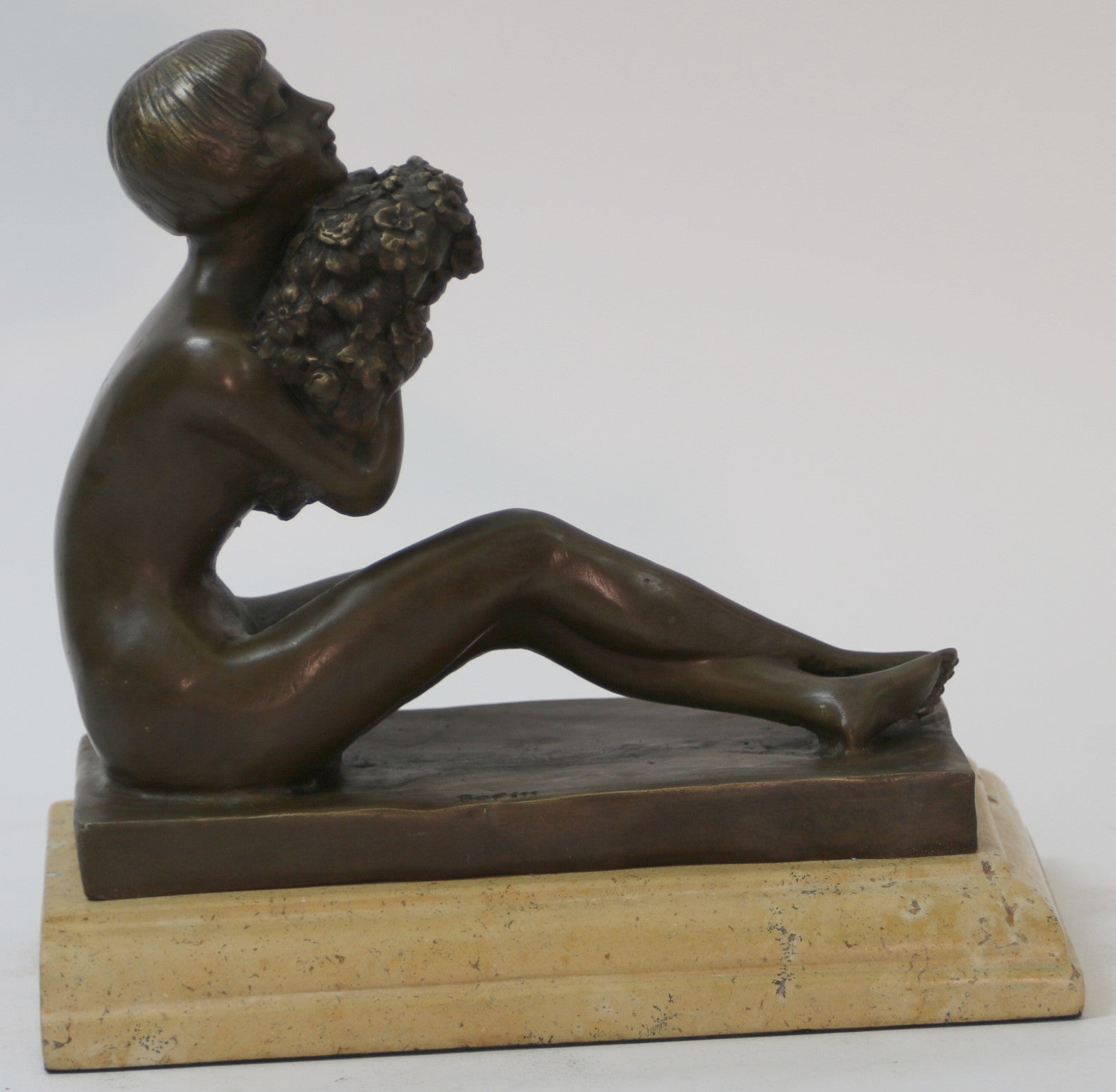Bofill Art Nouveau Deco 100% Solid Bronze Statue The Flower Girl Figurine Figure