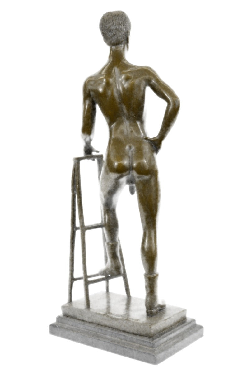 Gay Erotic Bronze Statue – Signed Nude Male Sculpture by Olaf Odegaard, Handmade Art Figurine