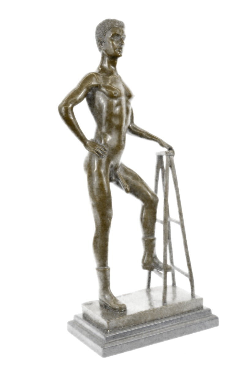 Gay Erotic Bronze Statue – Signed Nude Male Sculpture by Olaf Odegaard, Handmade Art Figurine