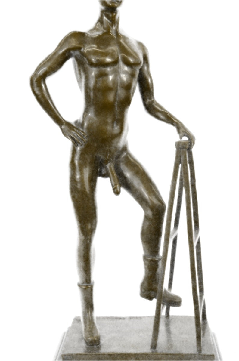 Gay Erotic Bronze Statue – Signed Nude Male Sculpture by Olaf Odegaard, Handmade Art Figurine