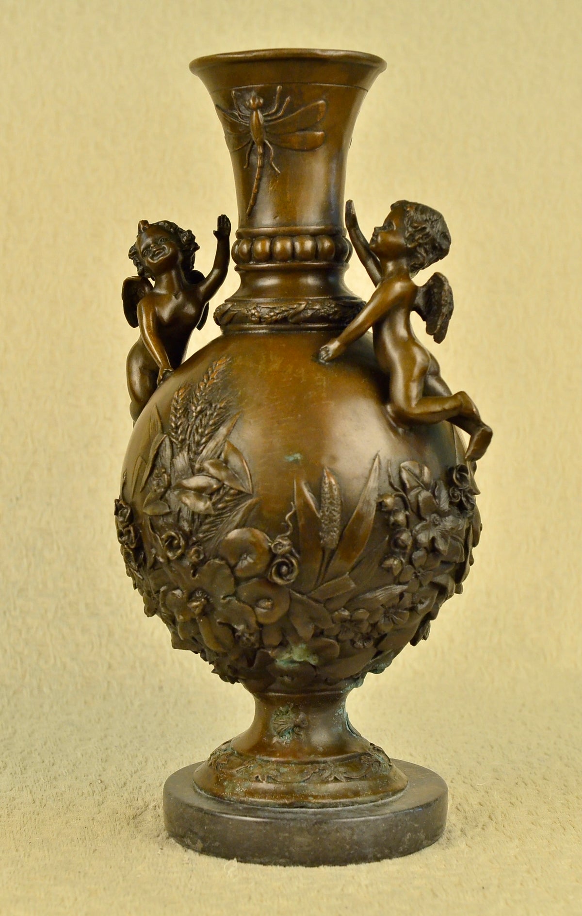 Handcrafted Baby Cherub Angel putti Vase Urn Home Office Decoration Bronze Sale