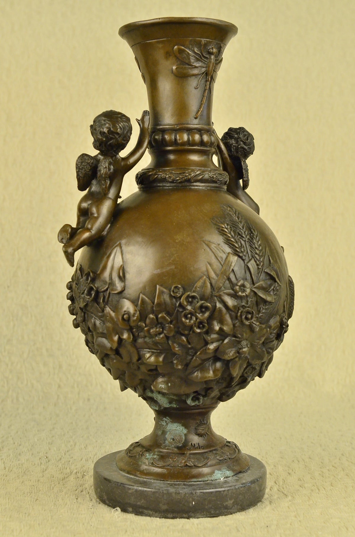 Handcrafted Baby Cherub Angel putti Vase Urn Home Office Decoration Bronze Sale
