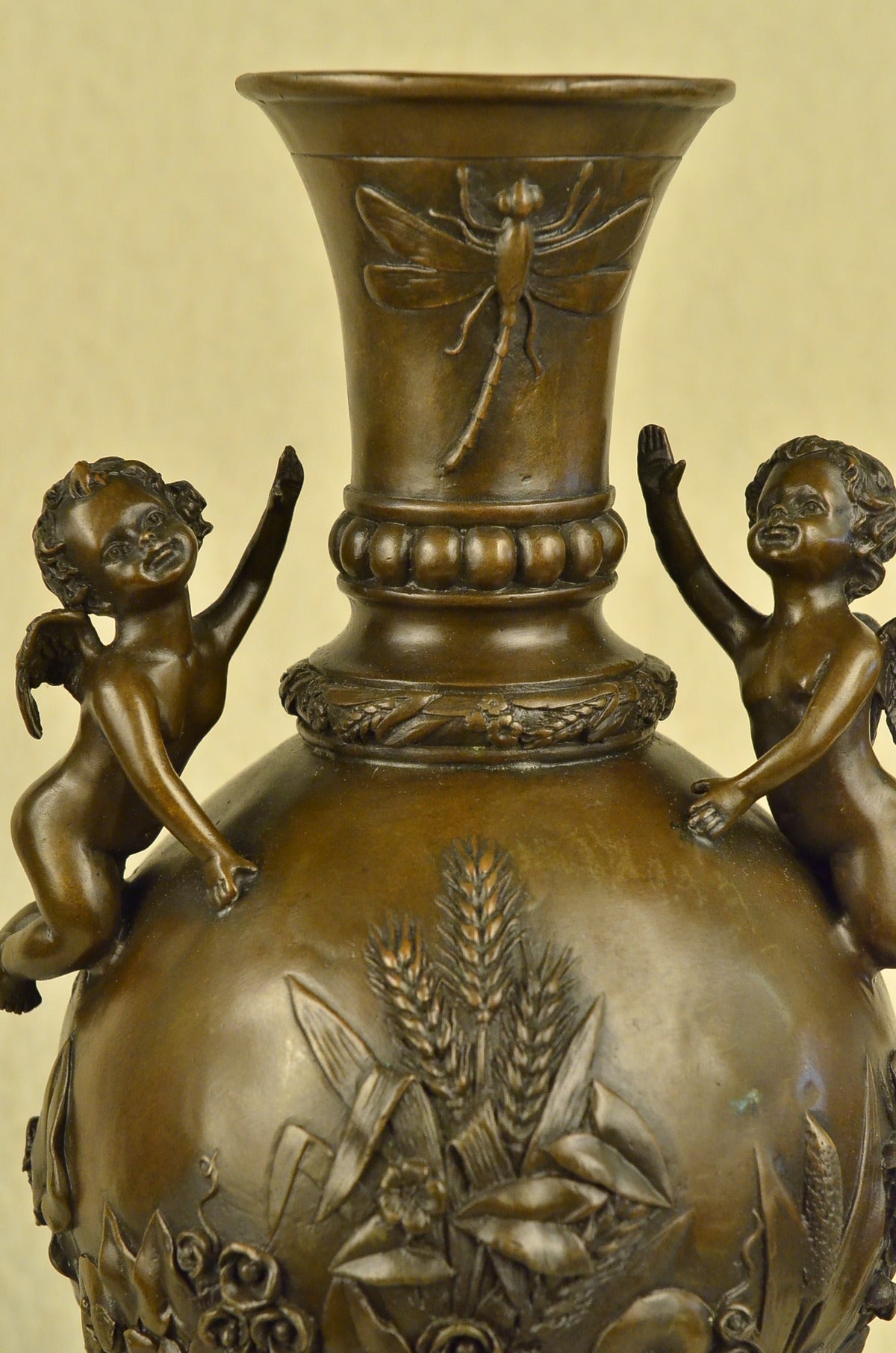 Handcrafted Baby Cherub Angel putti Vase Urn Home Office Decoration Bronze Sale