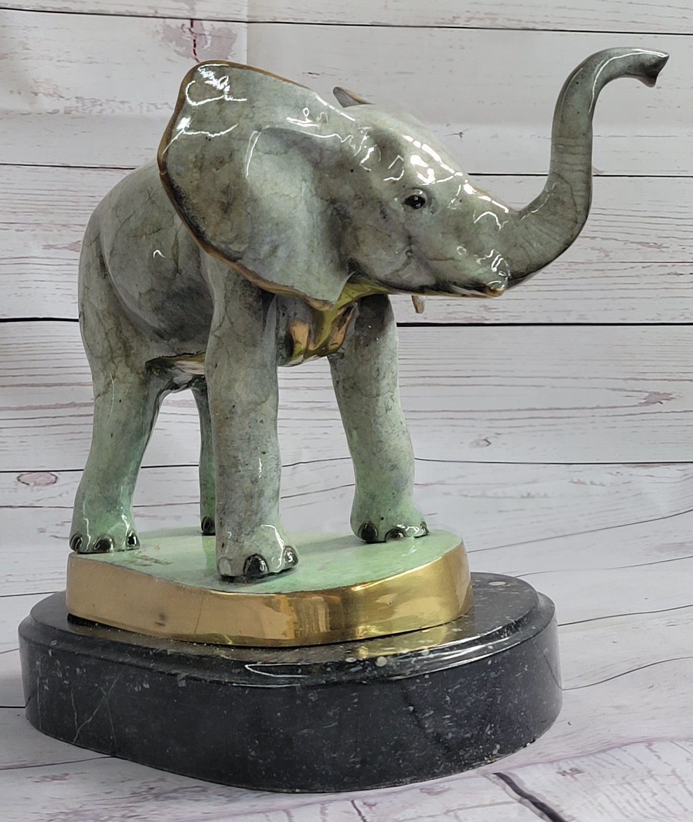 Elephant Jungle African Room Feng Shui Decor Art Bronze Marble Sculpture Statue