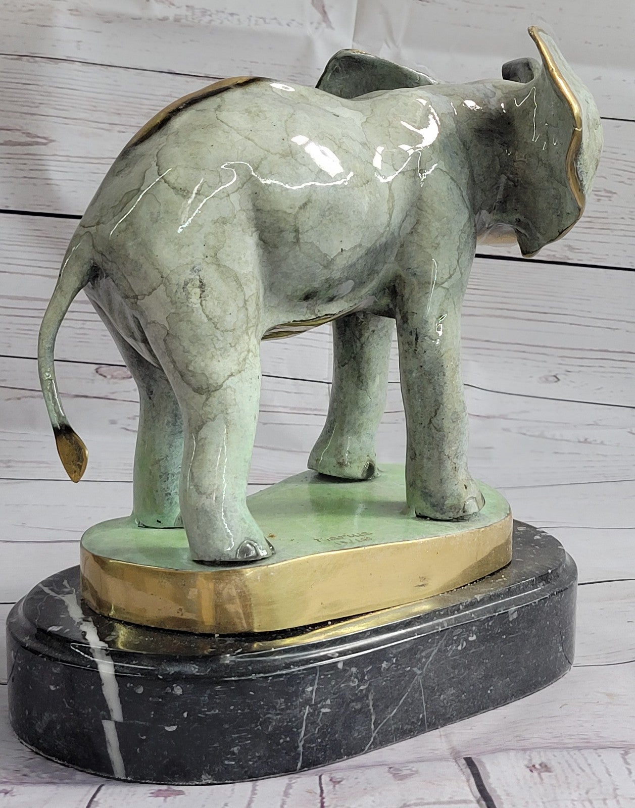 Elephant Jungle African Room Feng Shui Decor Art Bronze Marble Sculpture Statue