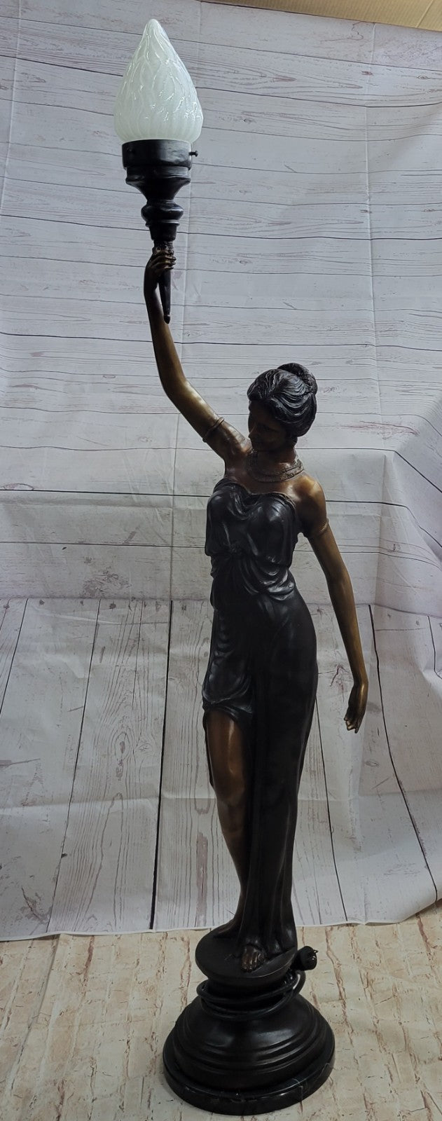 Buy Art Deco/Nouveau Bronze Sculpture Lamp – Tall French Woman Statue by Moreau, Hot Cast