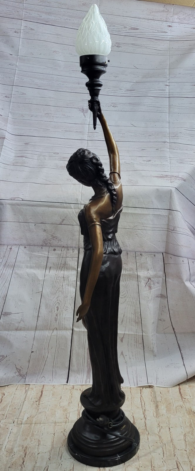 Buy Art Deco/Nouveau Bronze Sculpture Lamp – Tall French Woman Statue by Moreau, Hot Cast